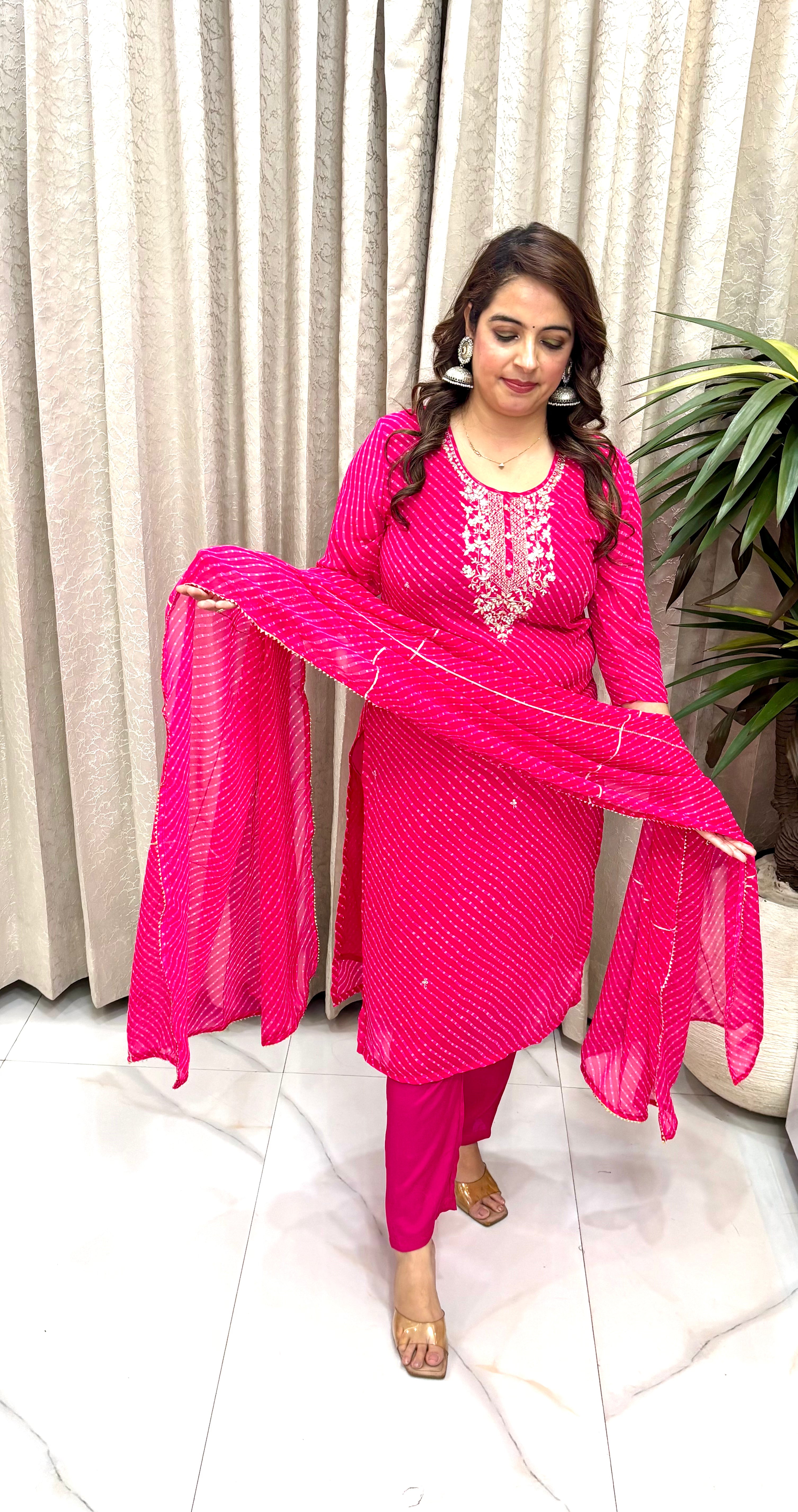 Premium Pure Georgette Suit Set with Traditional Gota Patti Neckline & Cotton Lining