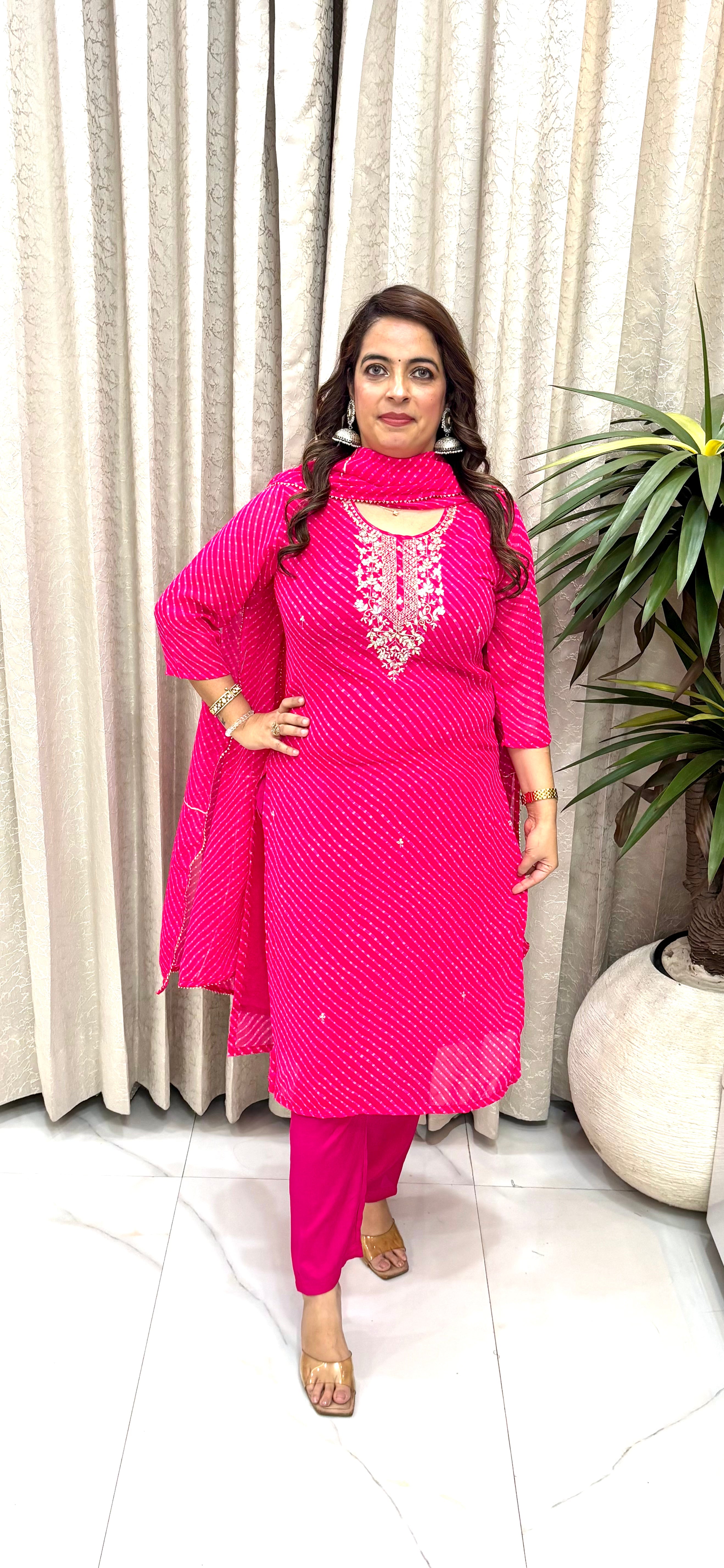 Premium Pure Georgette Suit Set with Traditional Gota Patti Neckline & Cotton Lining
