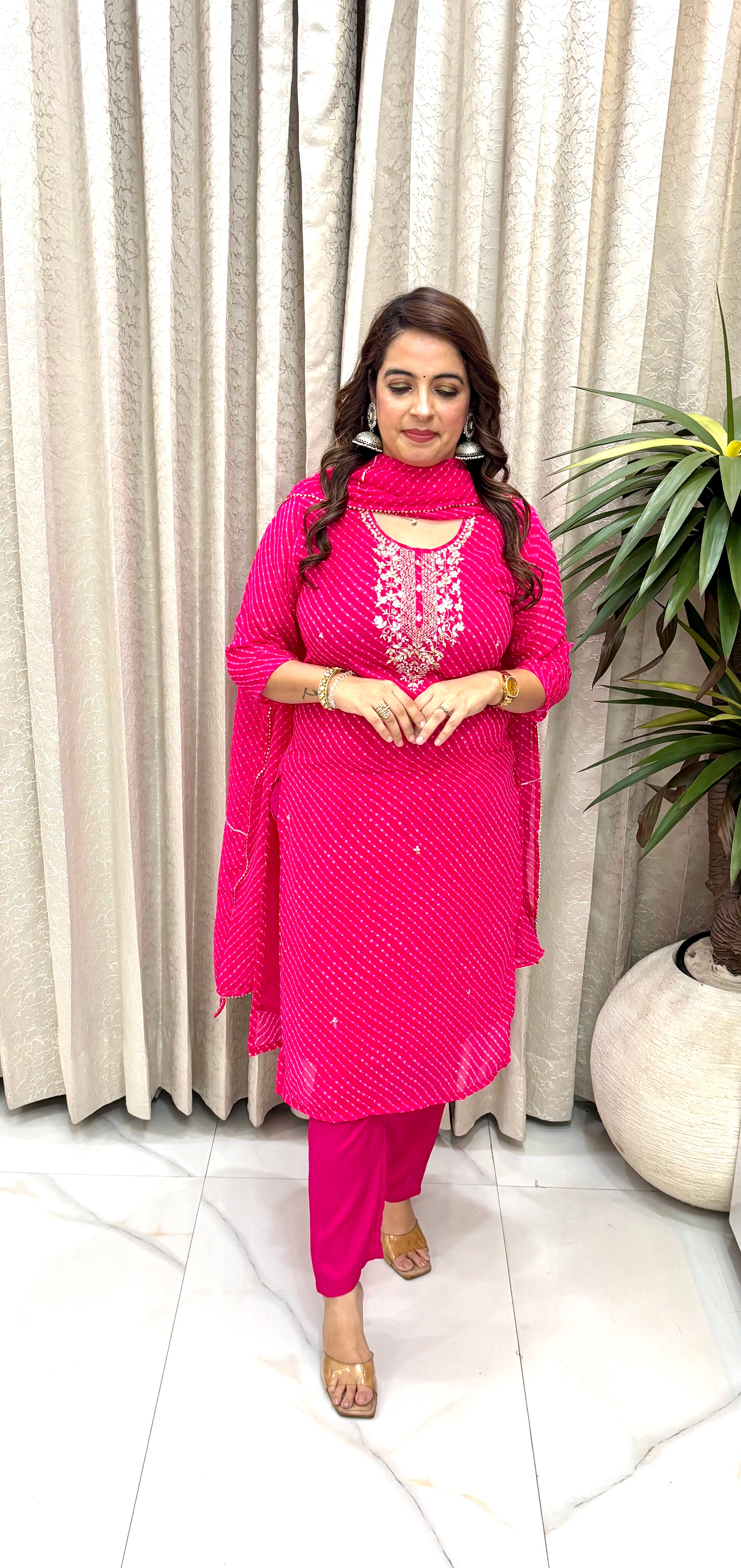 Premium Pure Georgette Suit Set with Traditional Gota Patti Neckline & Cotton Lining