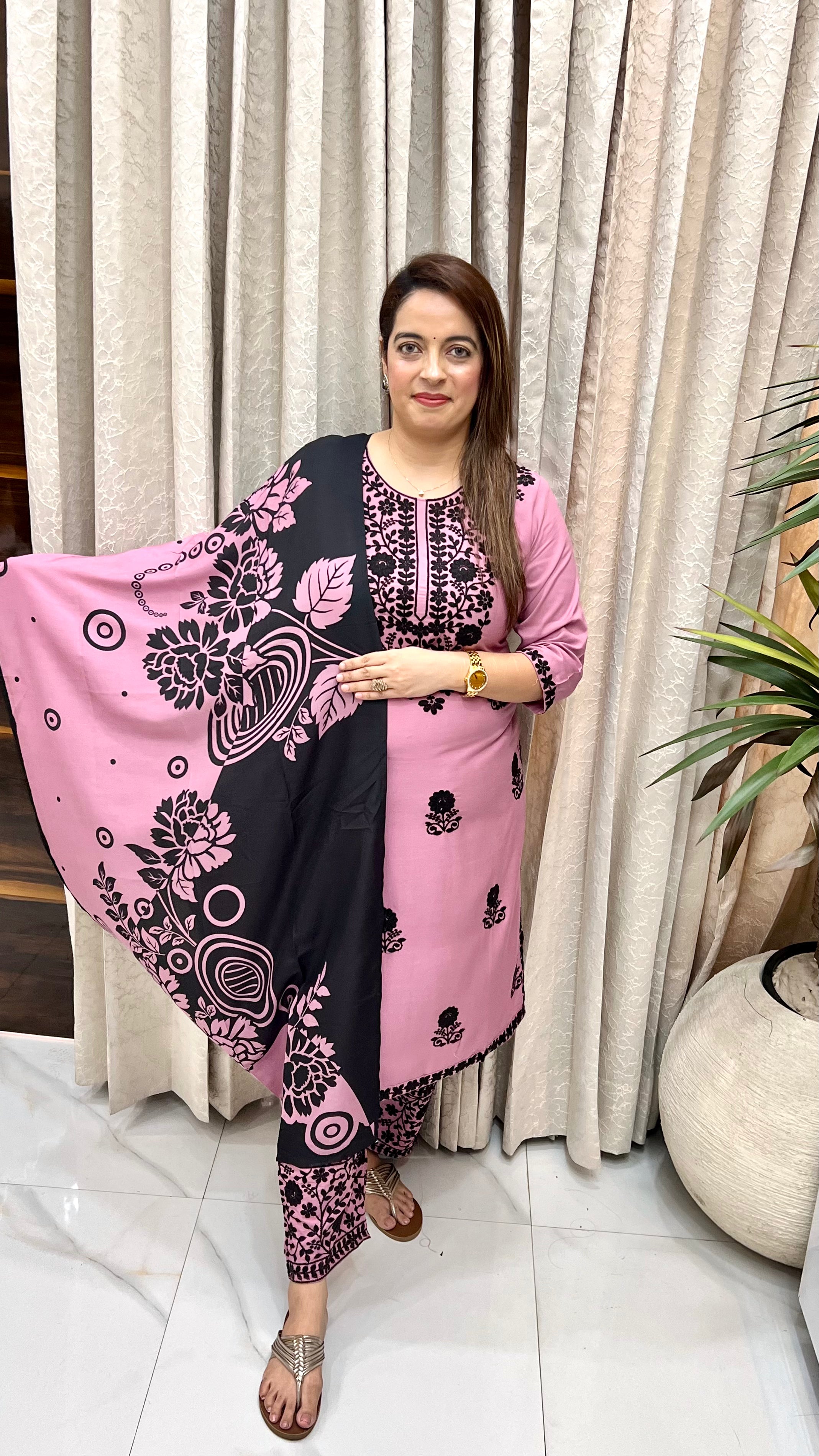 Pure Modal Lucknowi Suit with Royal Floral Thread Embroidery