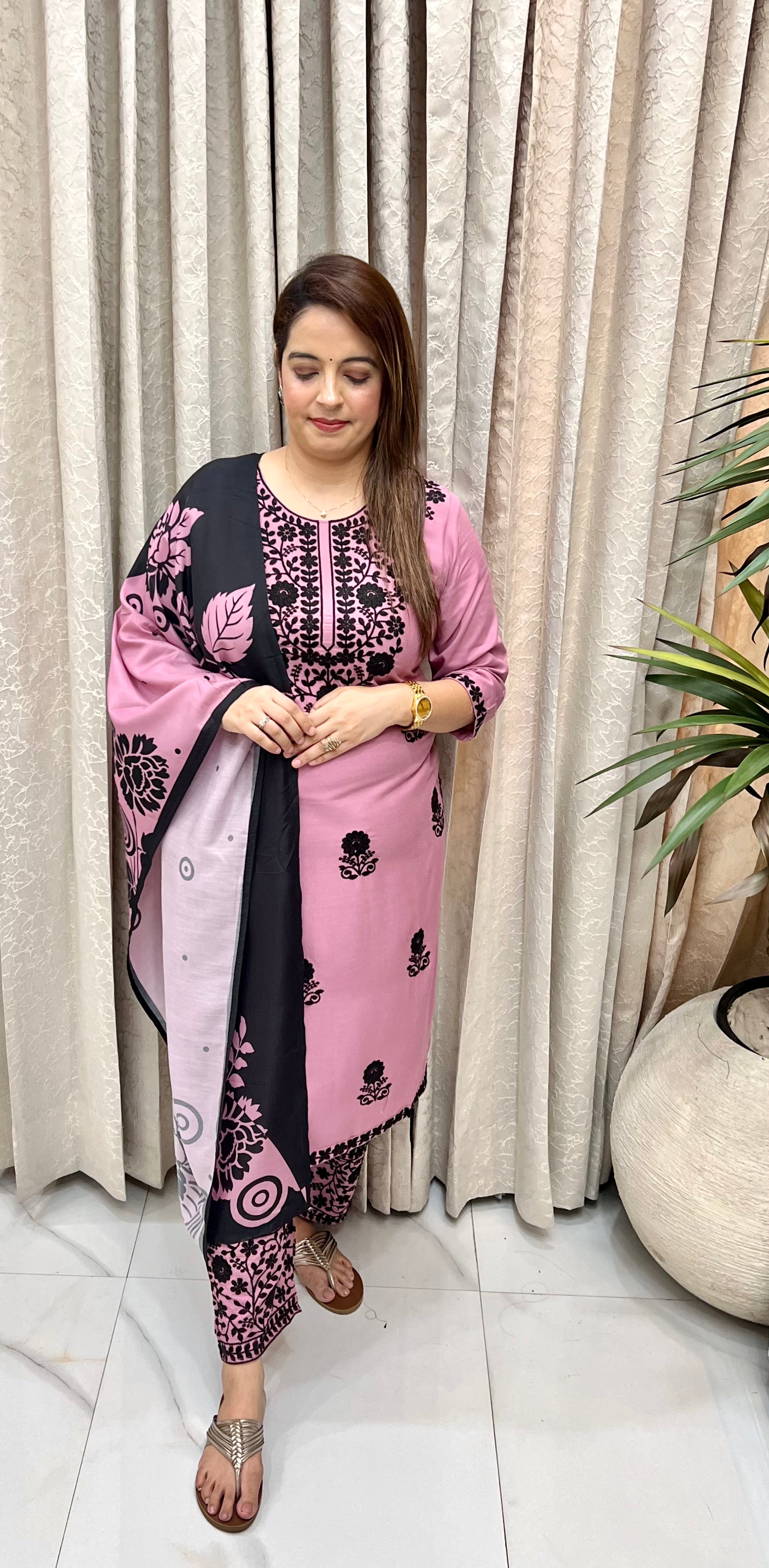 Pure Modal Lucknowi Suit with Royal Floral Thread Embroidery