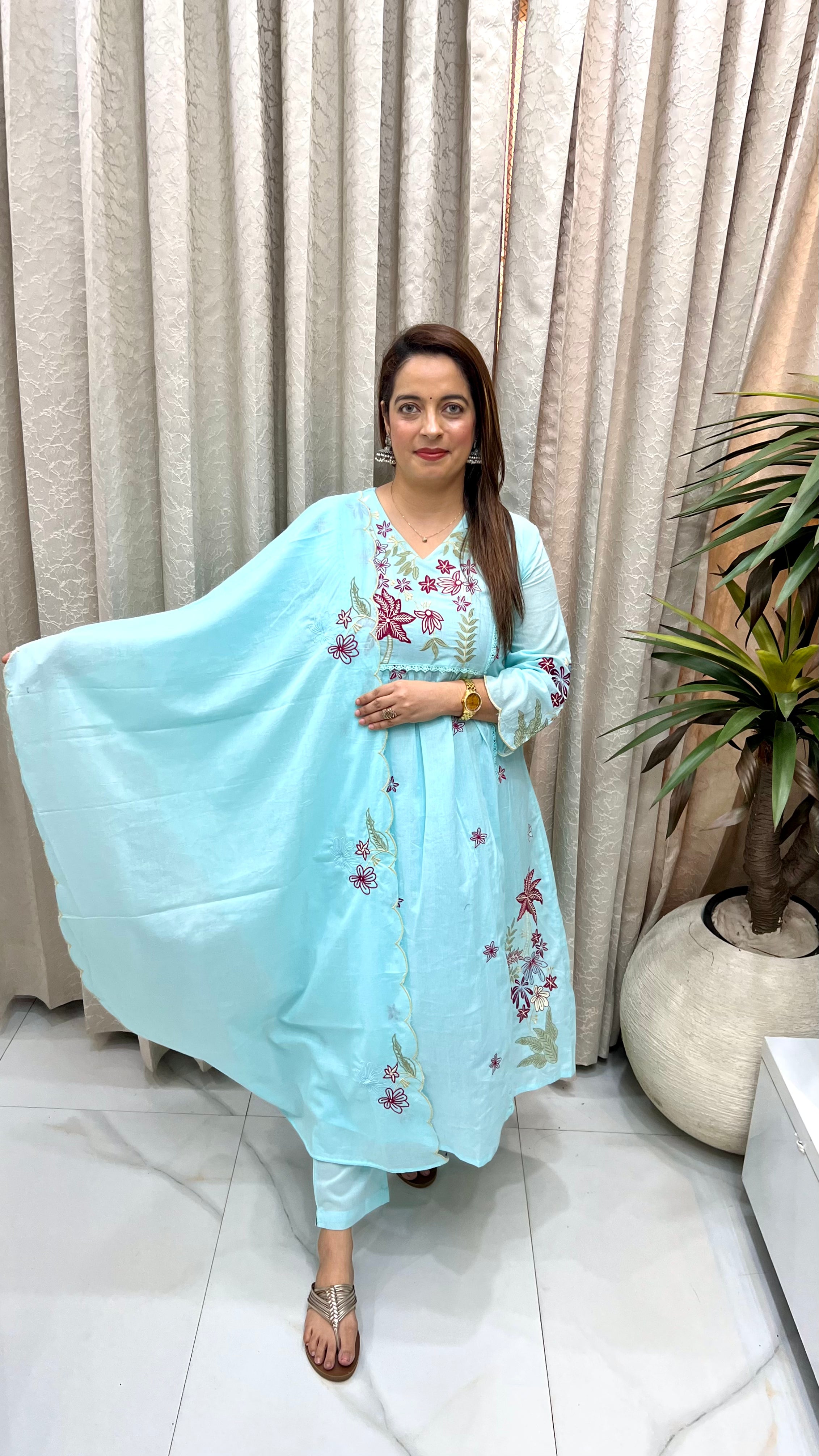 Pure Mulmul Cotton Suit with Premium Resham Embroidery & Crochet Lace Detailing