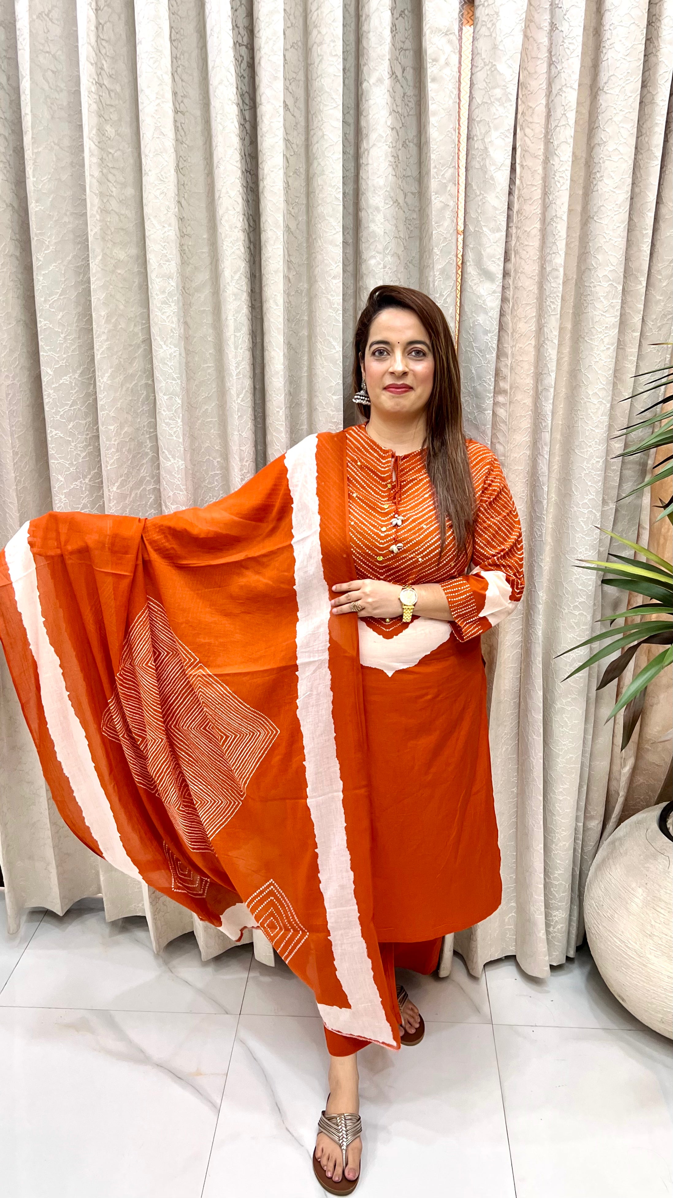 Pure Cotton Bandhani Suit with Dori-Kodi & Mirror Detailing