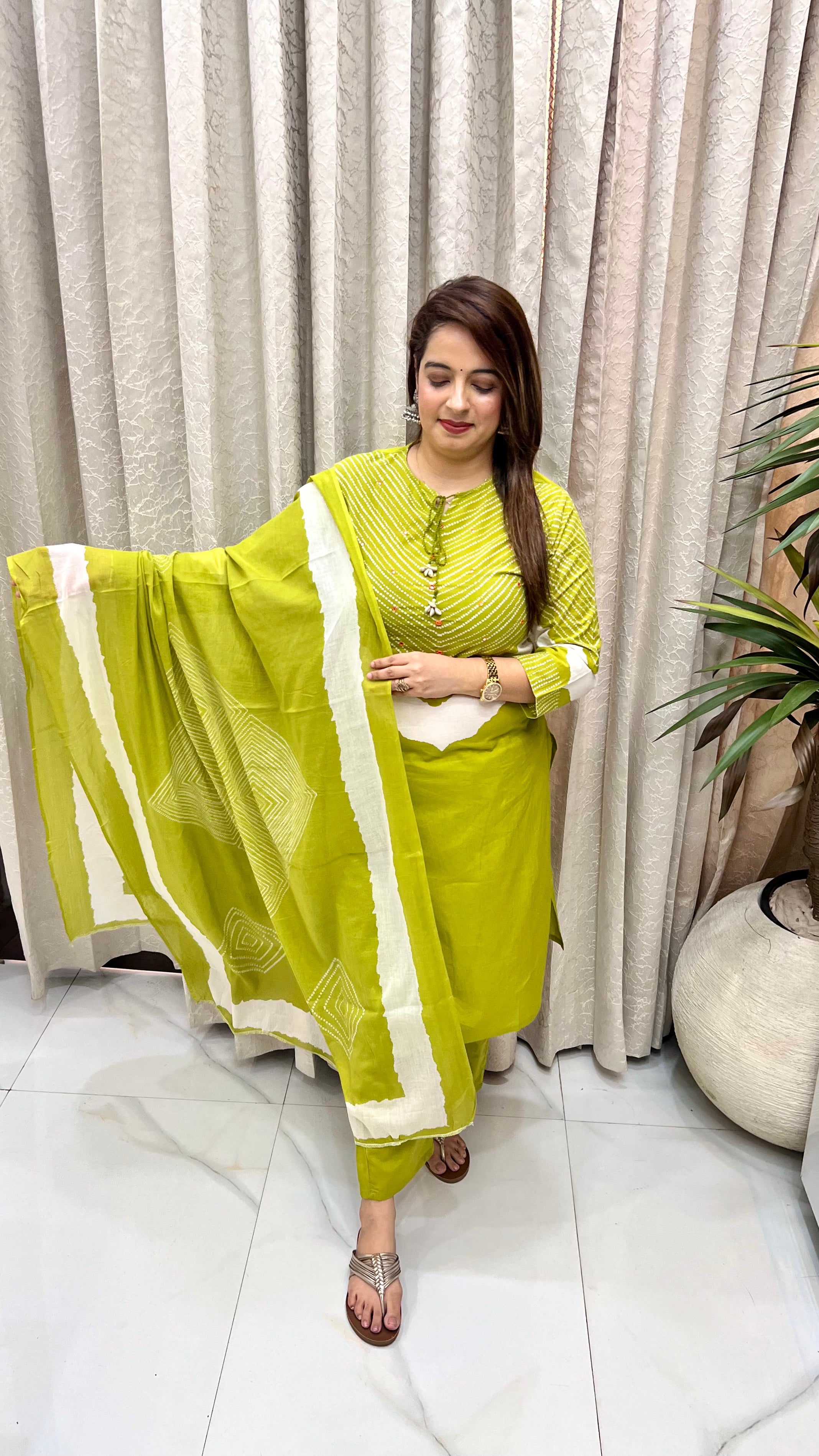 Pure Cotton Bandhani Suit with Dori-Kodi & Mirror Detailing