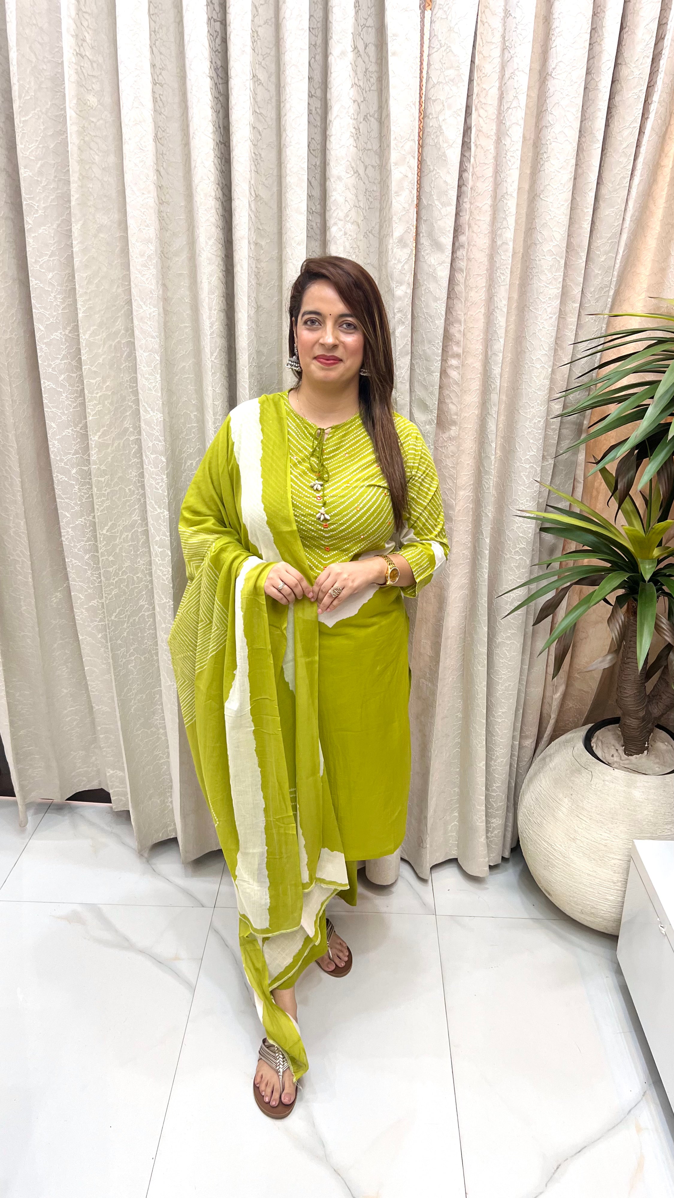 Pure Cotton Bandhani Suit with Dori-Kodi & Mirror Detailing