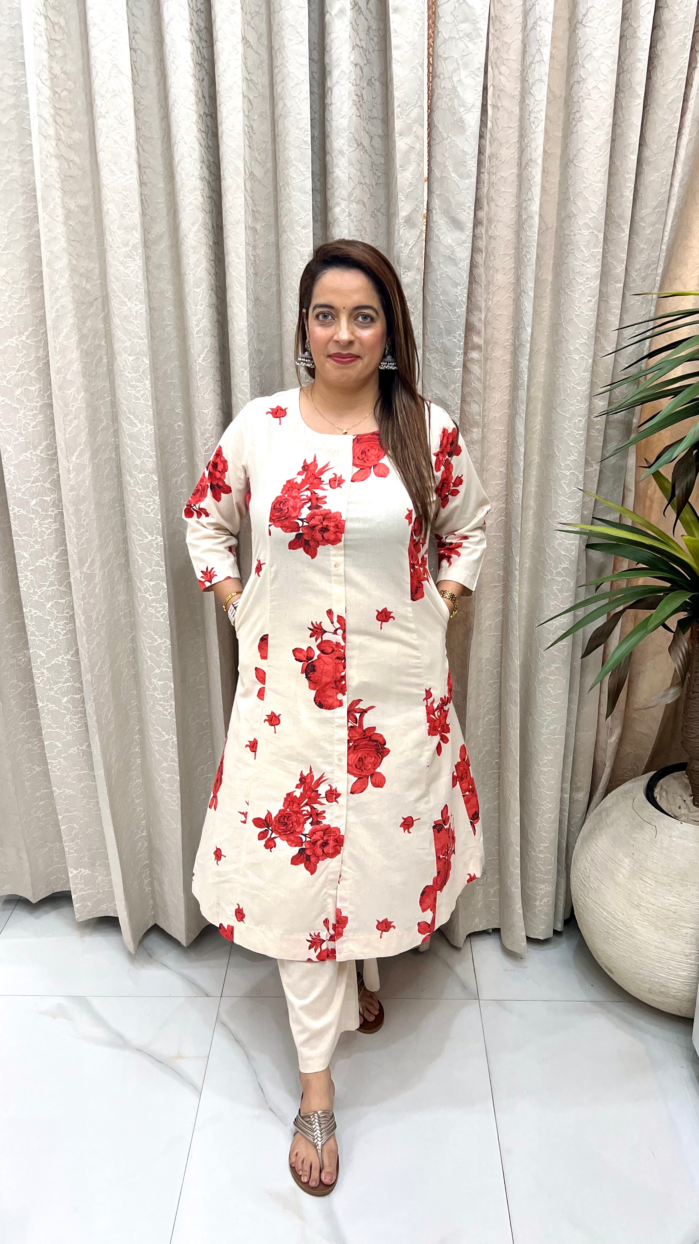 Handloom Cotton Floral Print Co-ord Set with 4-Pocket Utility