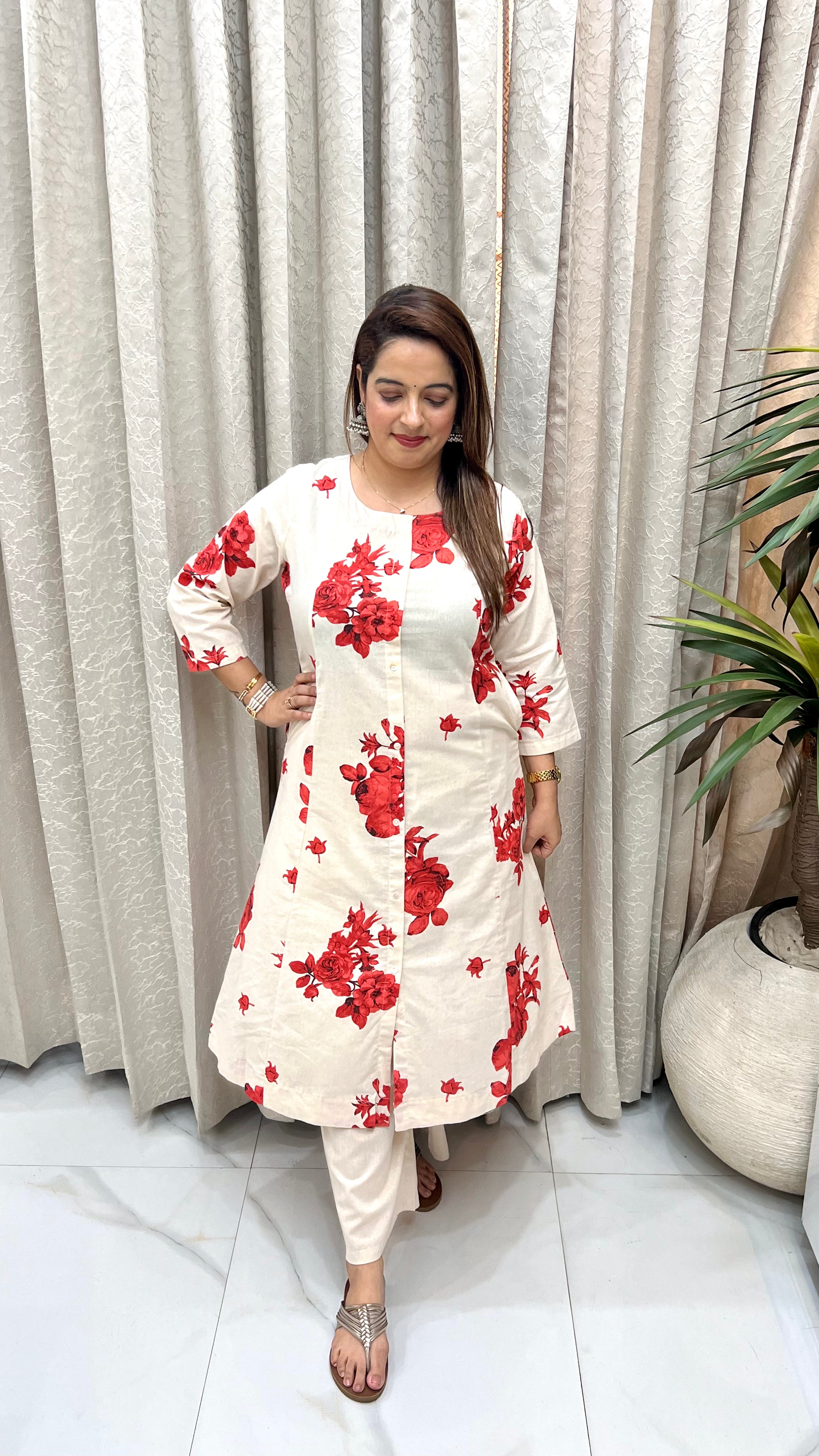 Handloom Cotton Floral Print Co-ord Set with 4-Pocket Utility