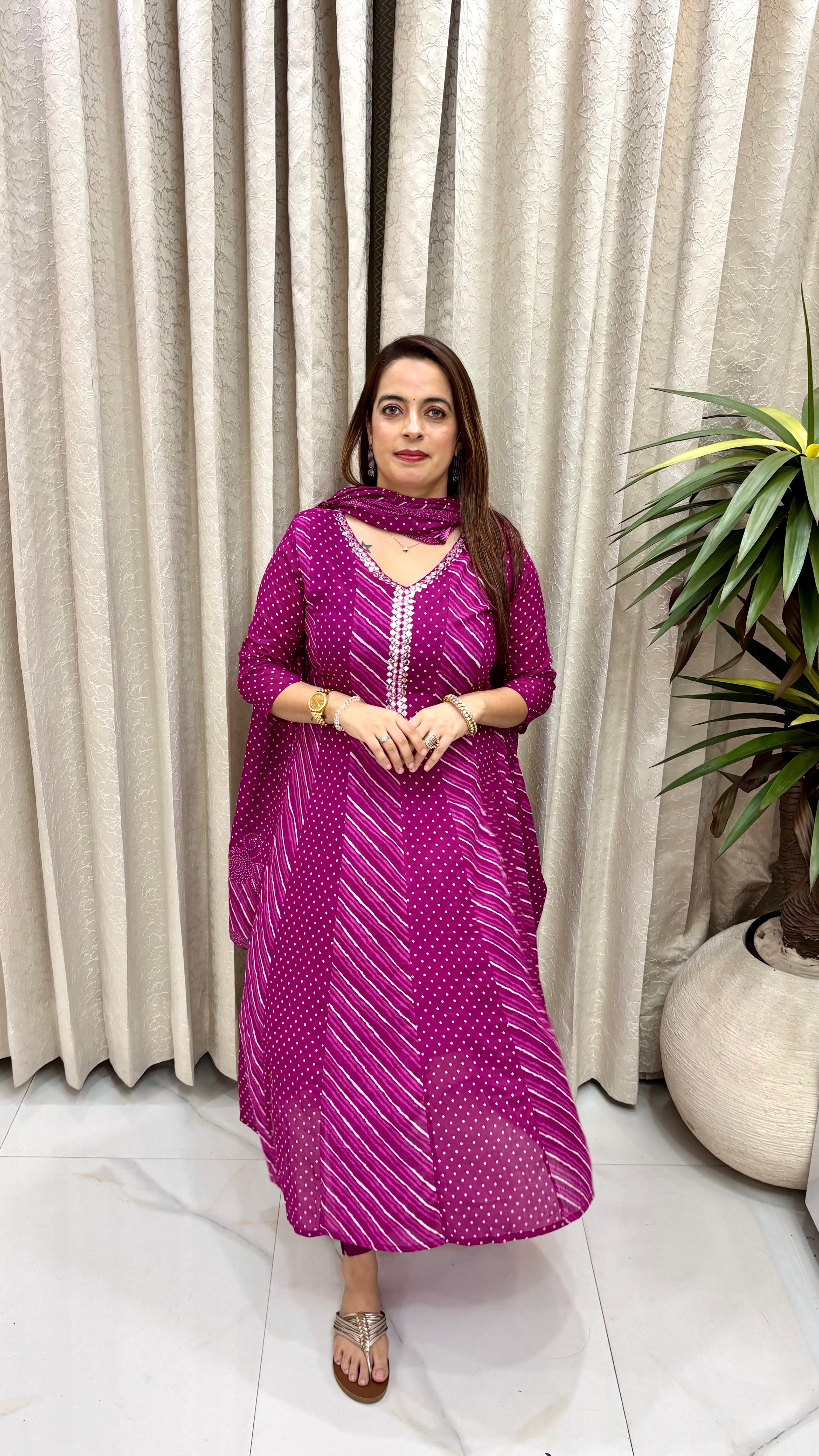 Pure Summer Nostalgia: Premium मलमल Cotton Anarkali merging Bandhani & Leheriya Heritage Artistry