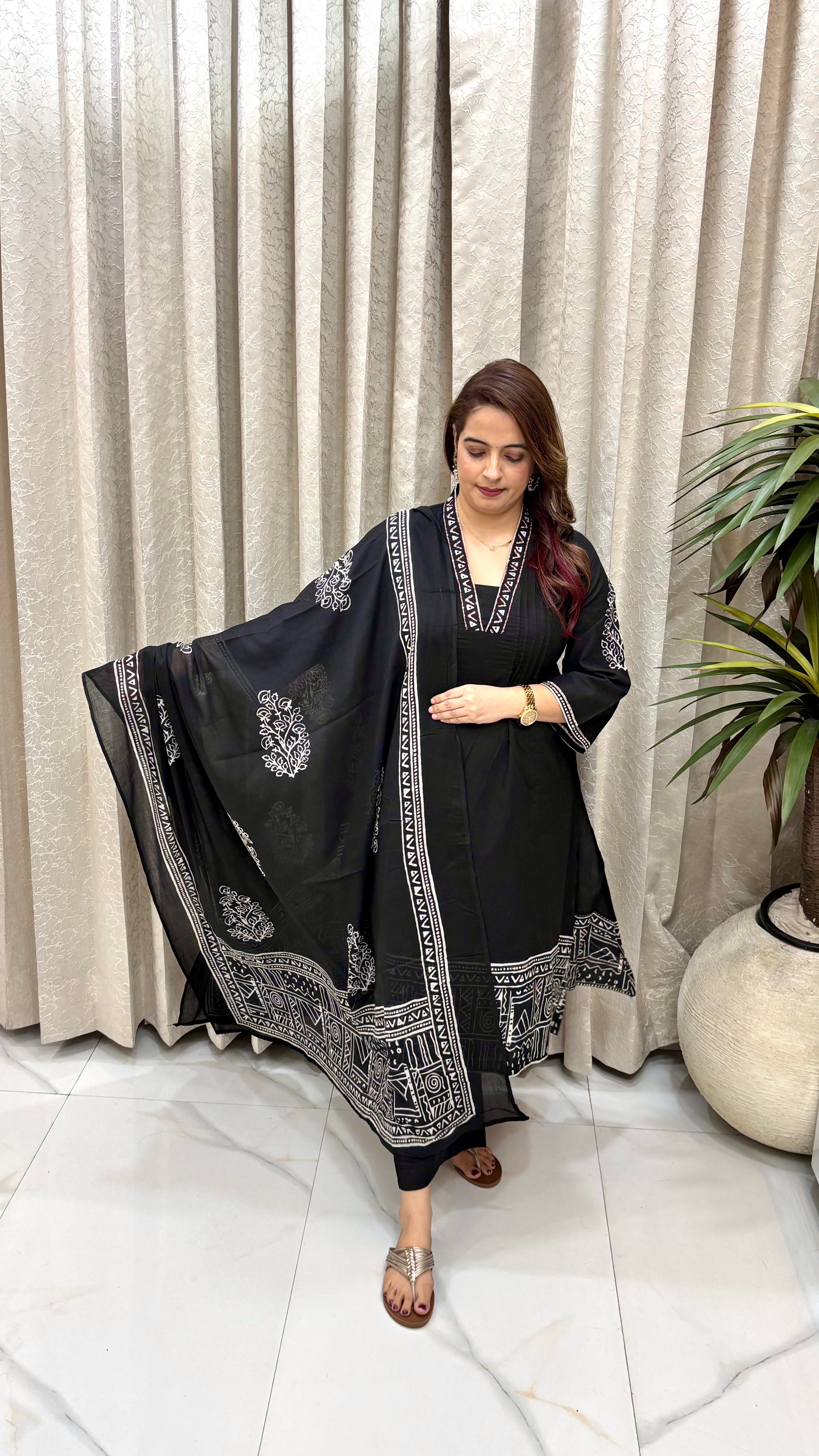The Pure Cotton Kantha & Madhubani A-Line Suit
