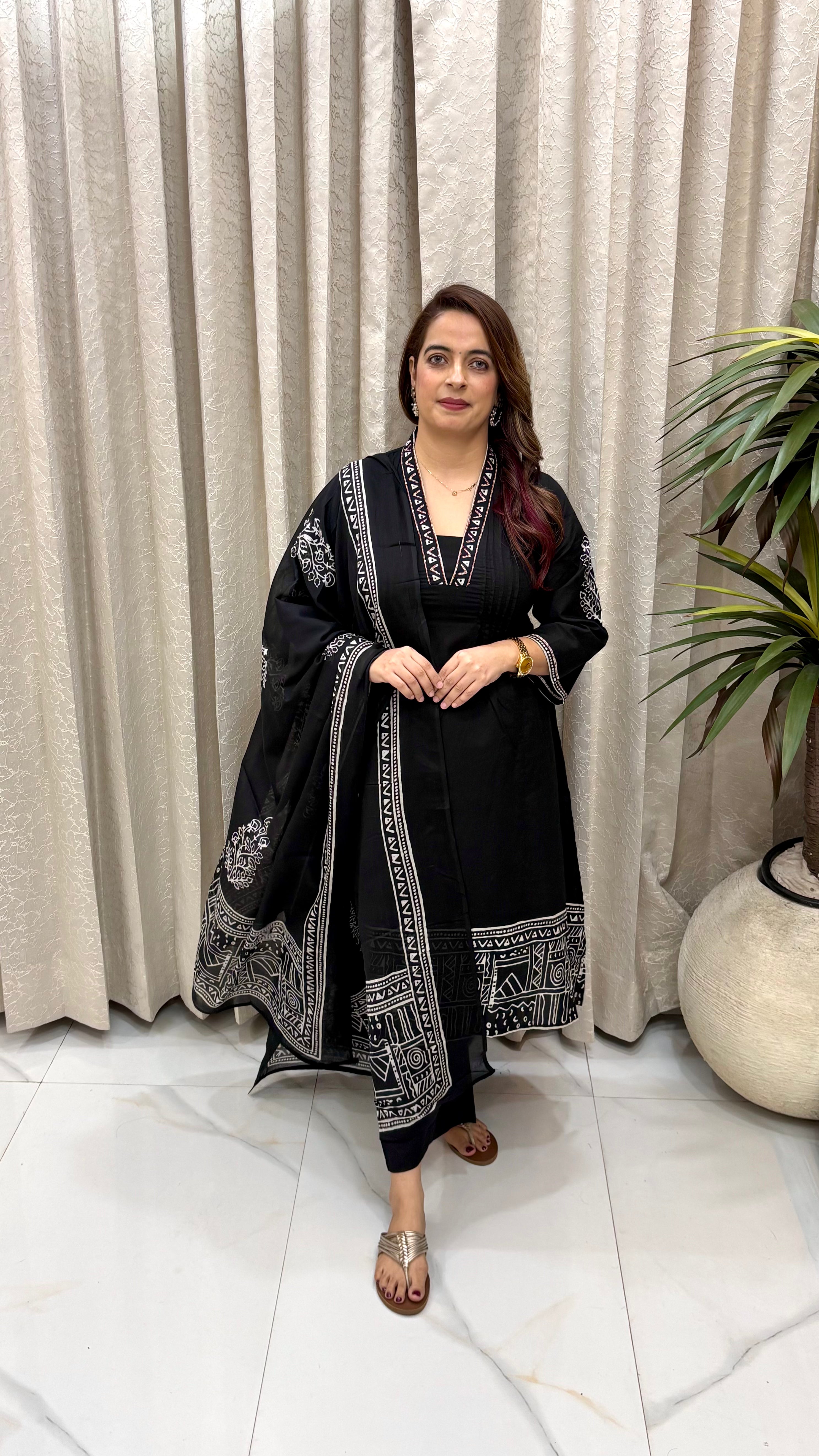 The Pure Cotton Kantha & Madhubani A-Line Suit