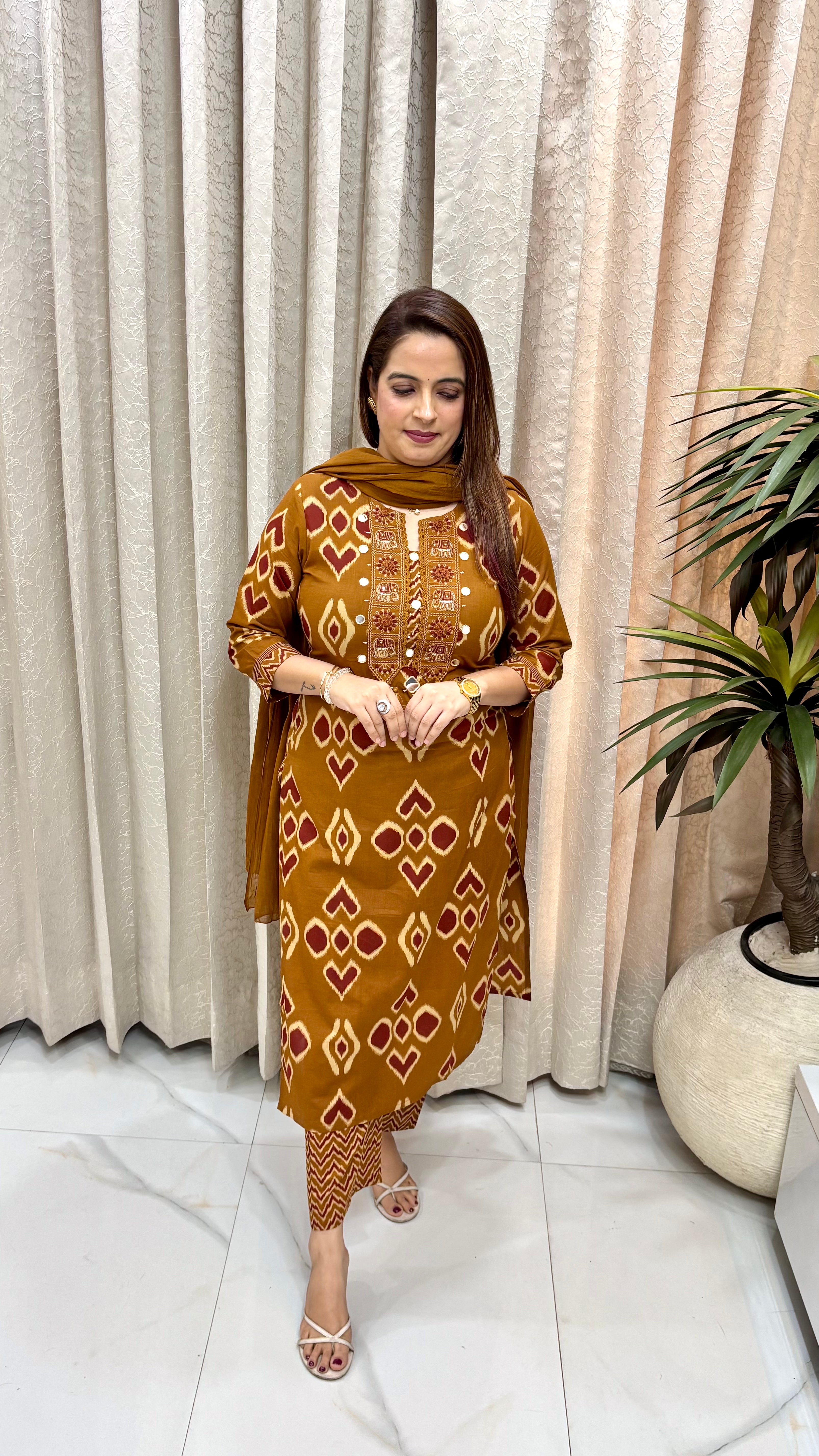 The Pure Cotton Kalamkari & Cutdana Fusion Suit