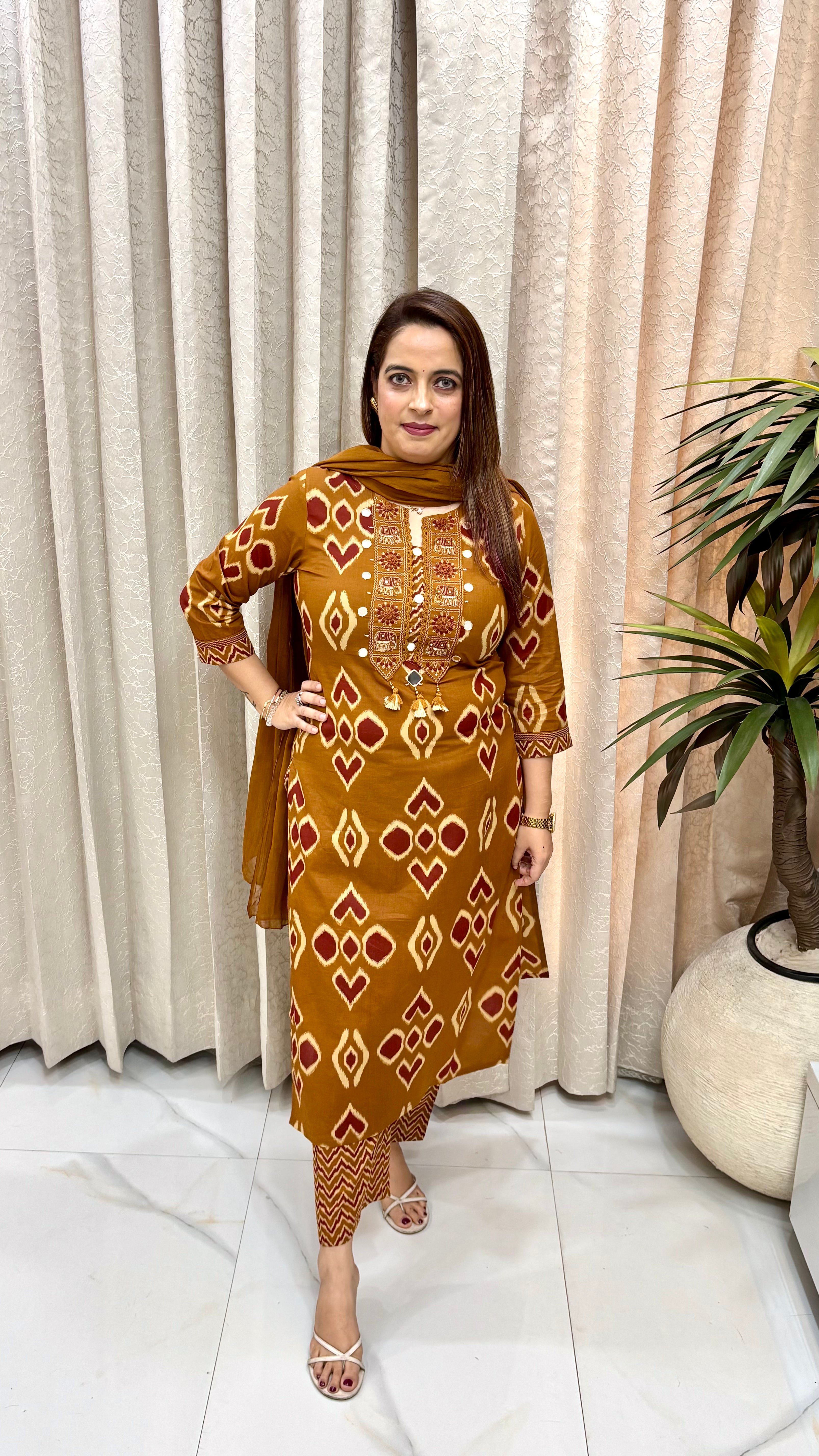 The Pure Cotton Kalamkari & Cutdana Fusion Suit