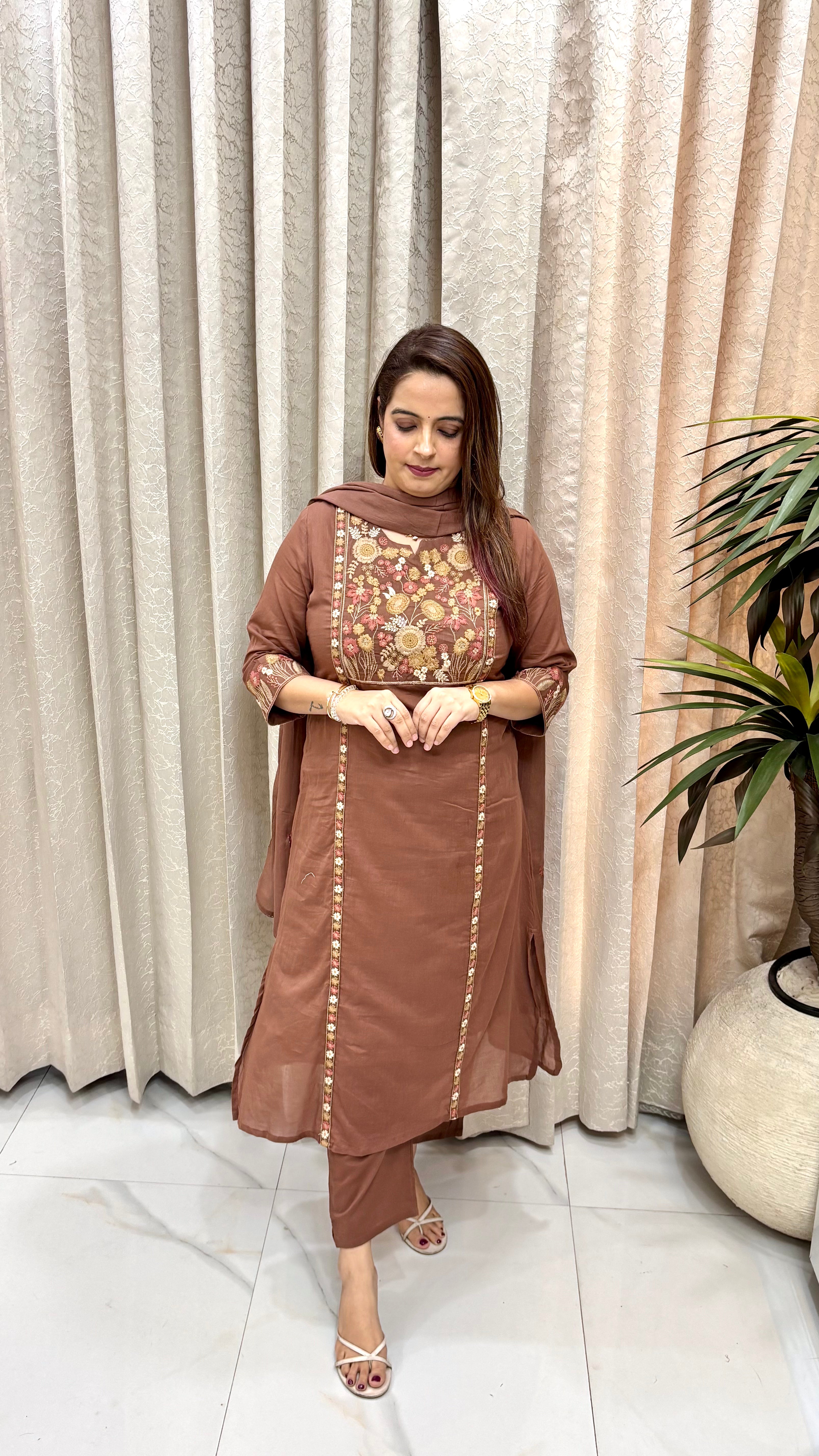 The Pure Mulmul Cotton Floral Embroidered A-Line Set