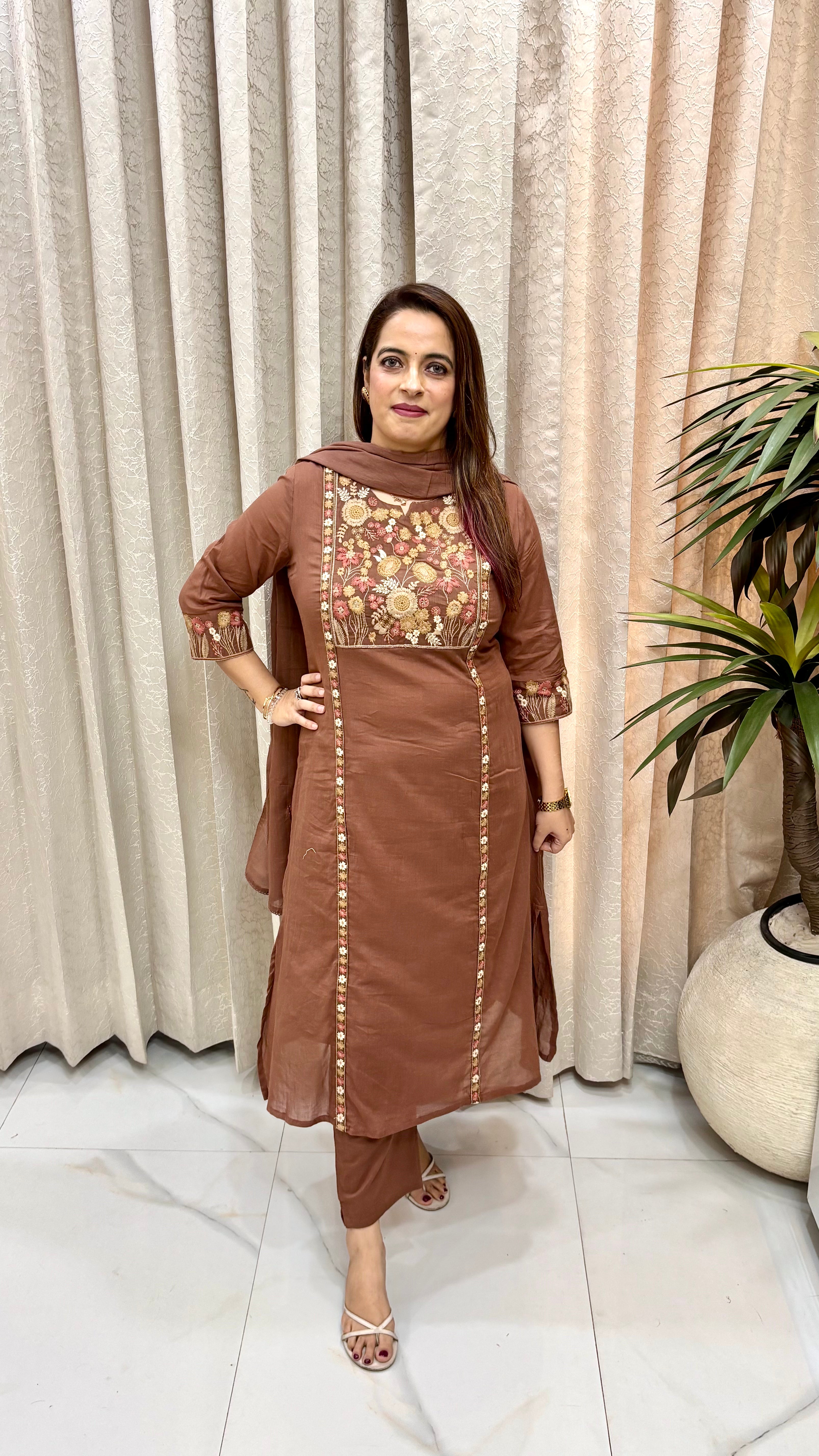 The Pure Mulmul Cotton Floral Embroidered A-Line Set