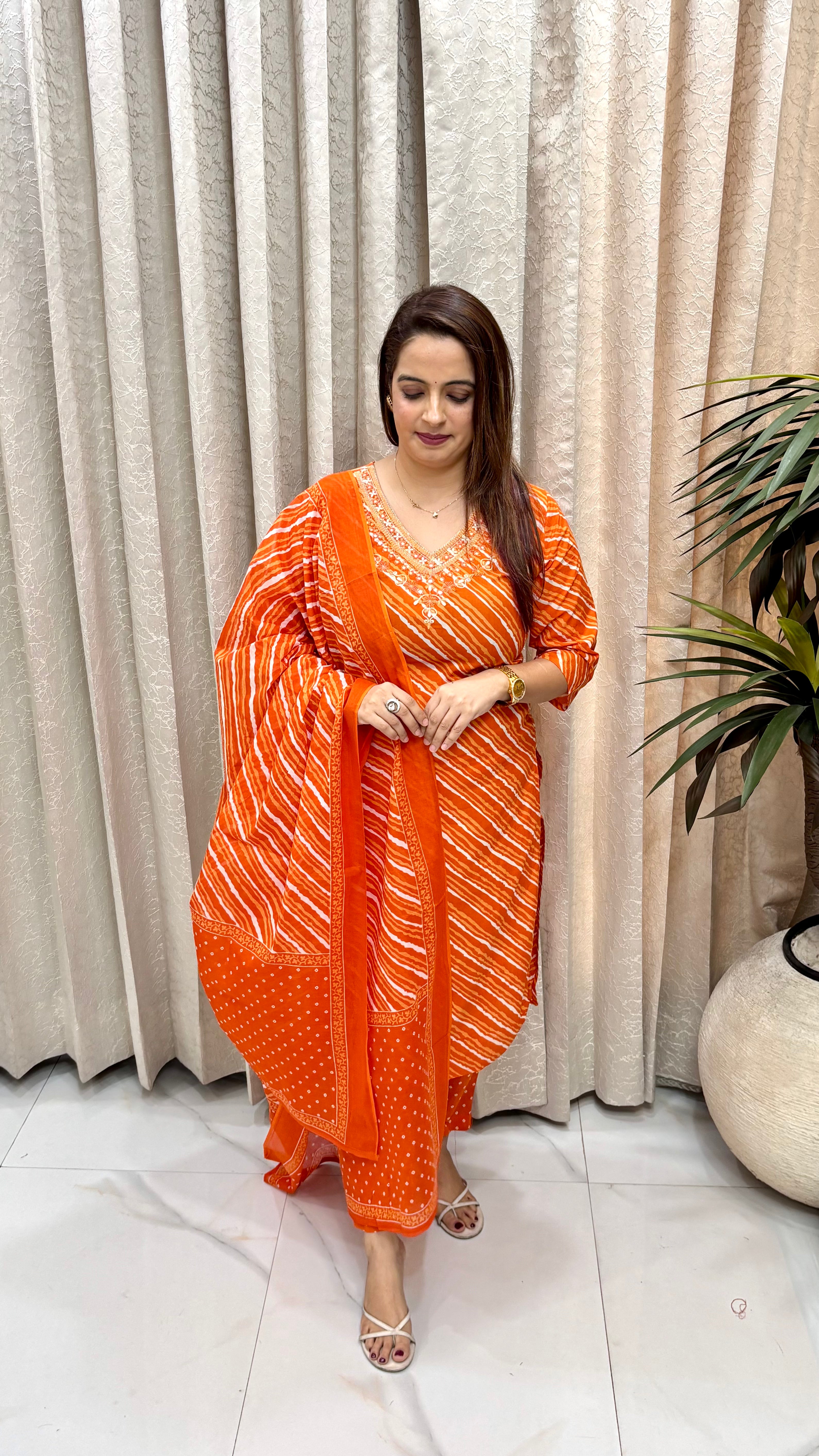 The Pure Cotton Leheriya & Bandhani Fusion Suit