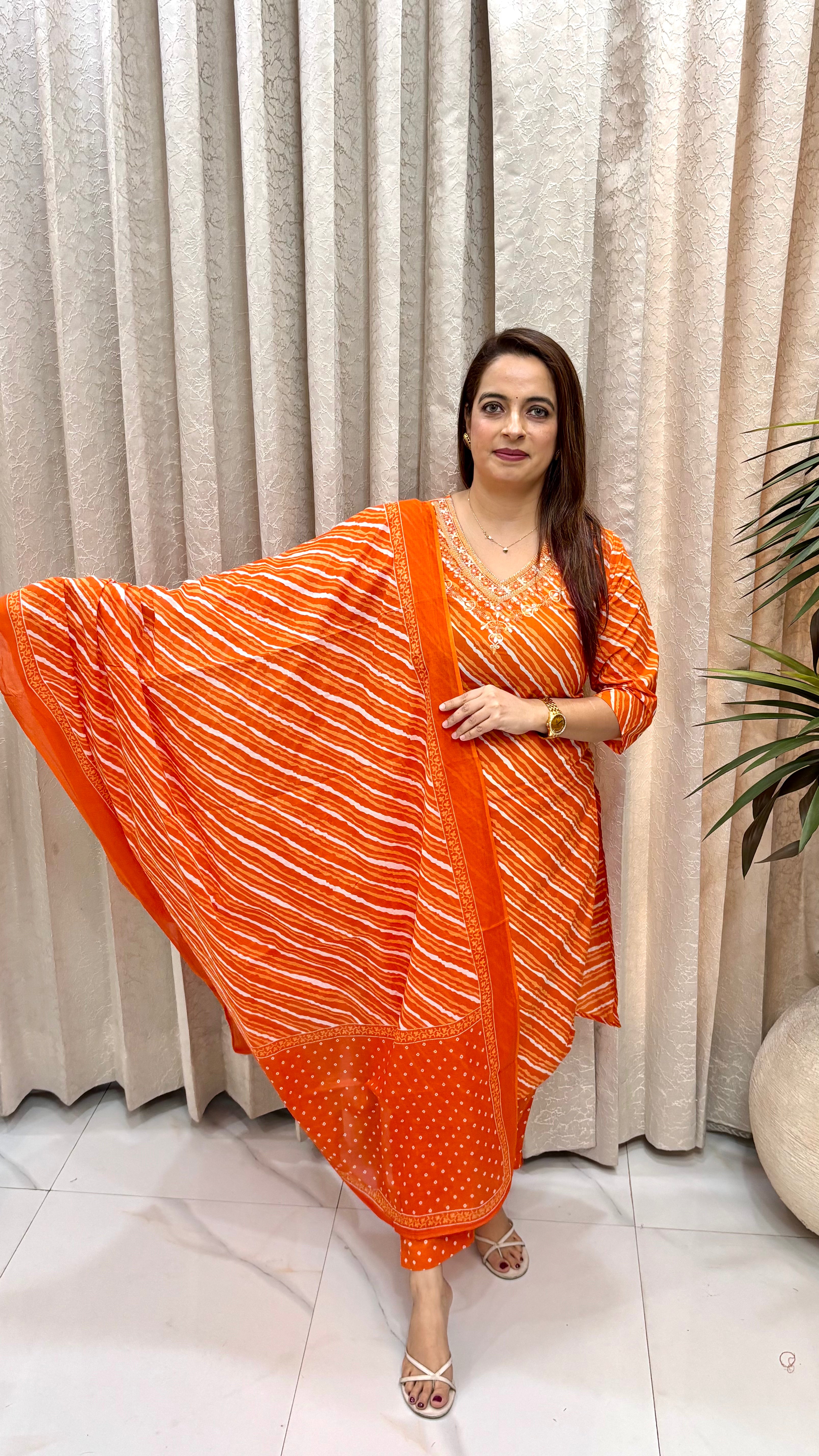 The Pure Cotton Leheriya & Bandhani Fusion Suit