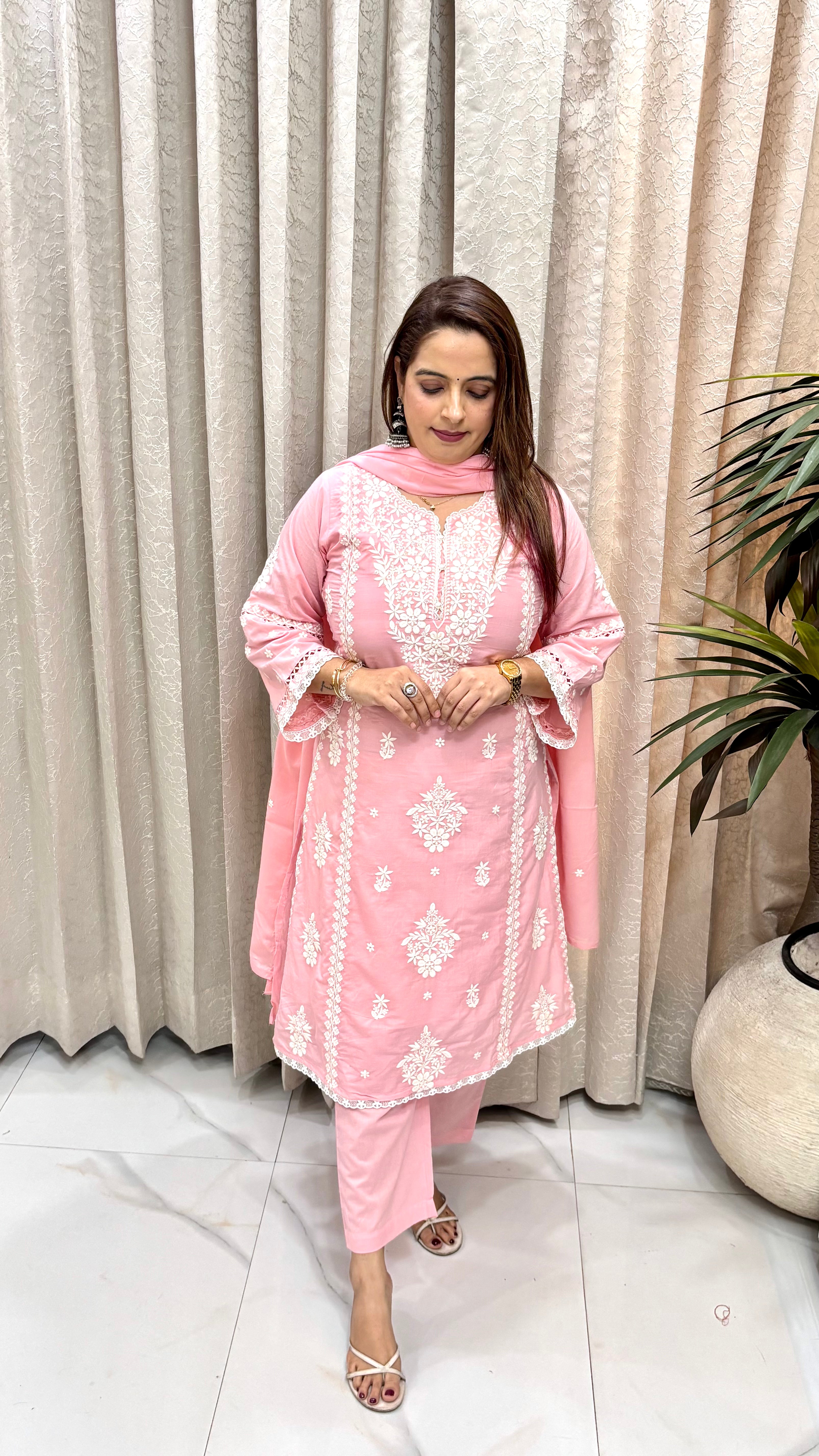 The Pure Cotton Lucknowi & Crochet Lace Suit