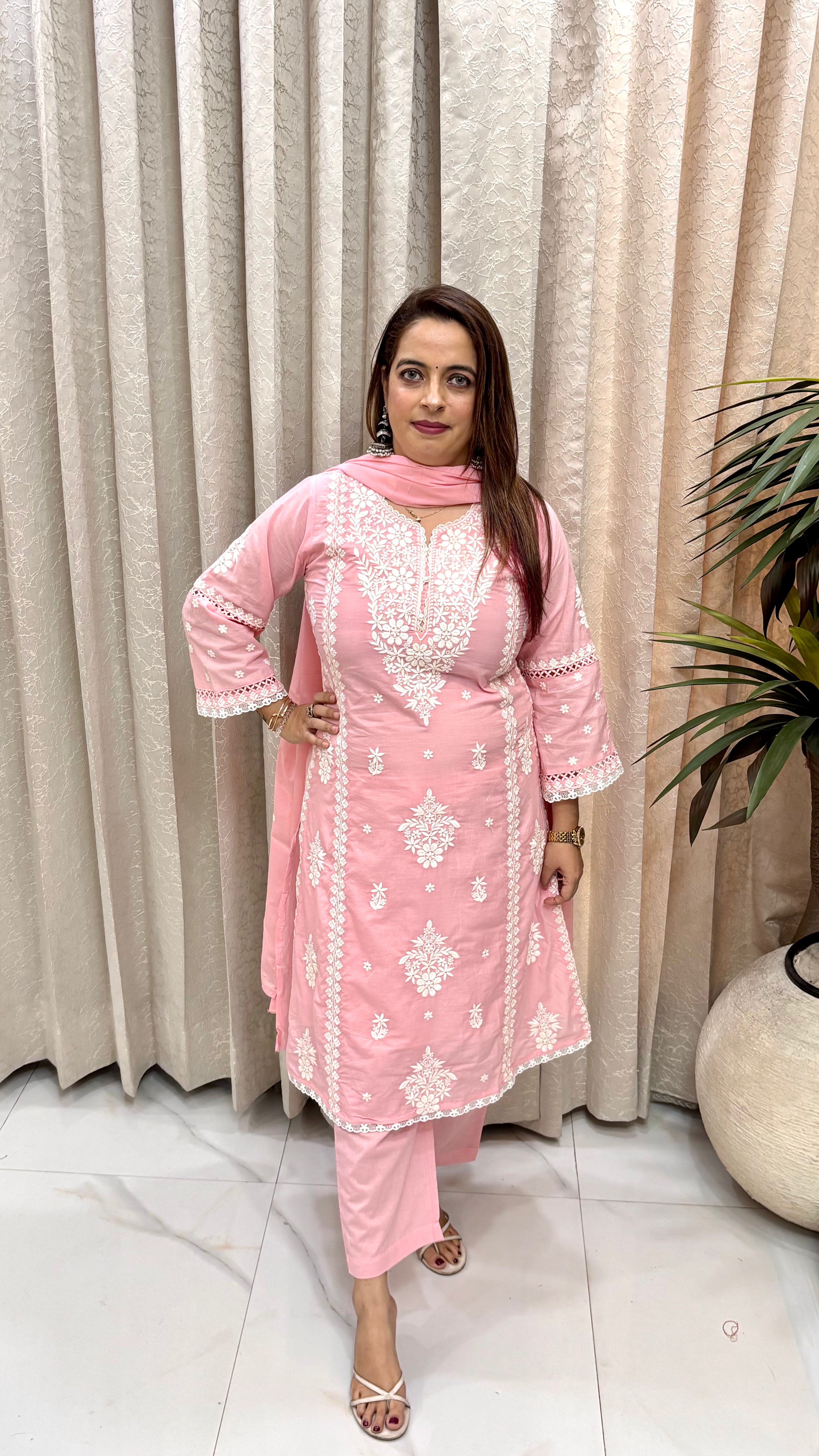 The Pure Cotton Lucknowi & Crochet Lace Suit