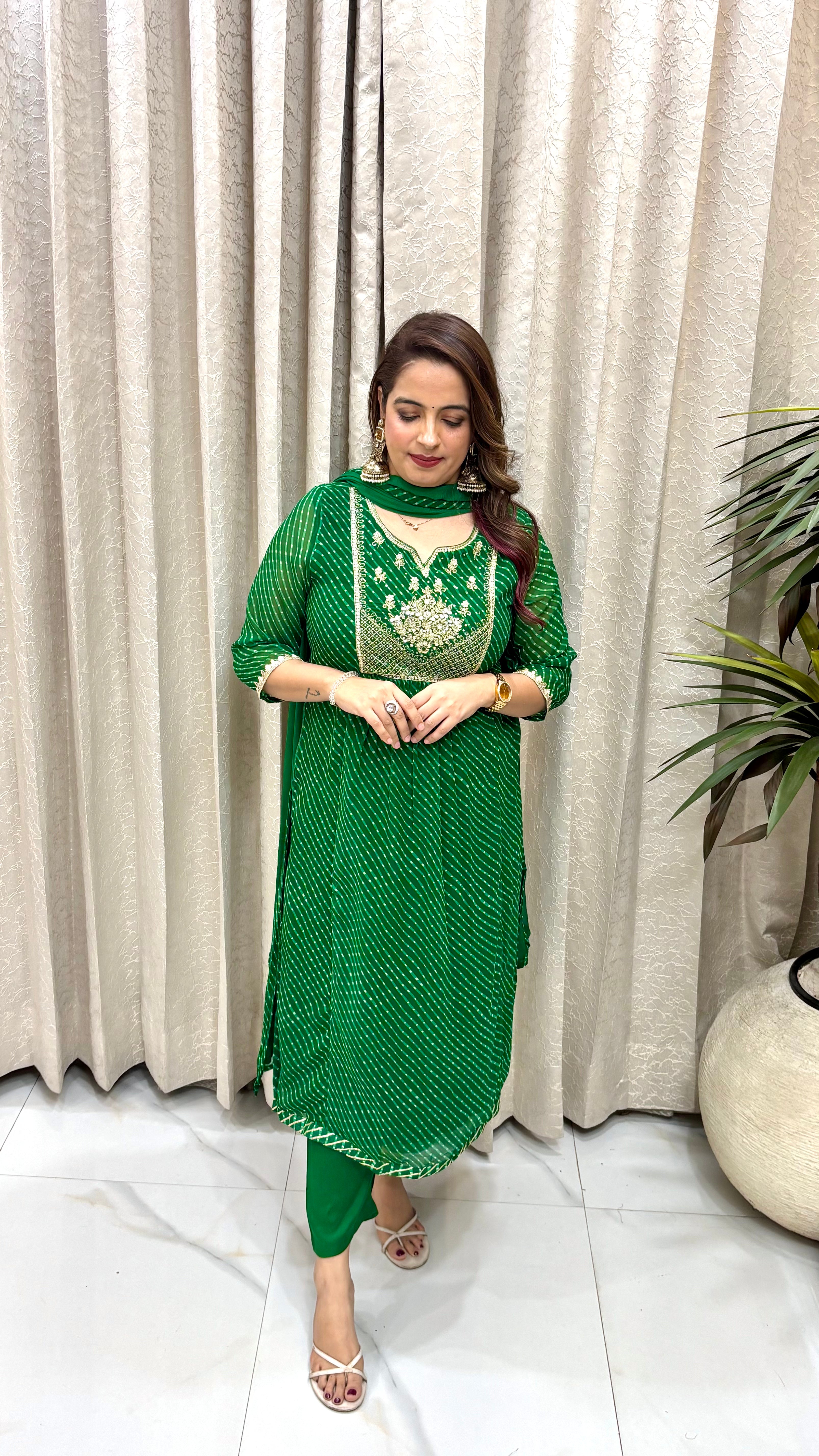 The Pure Georgette Leheriya Hand-Embroidered Suit