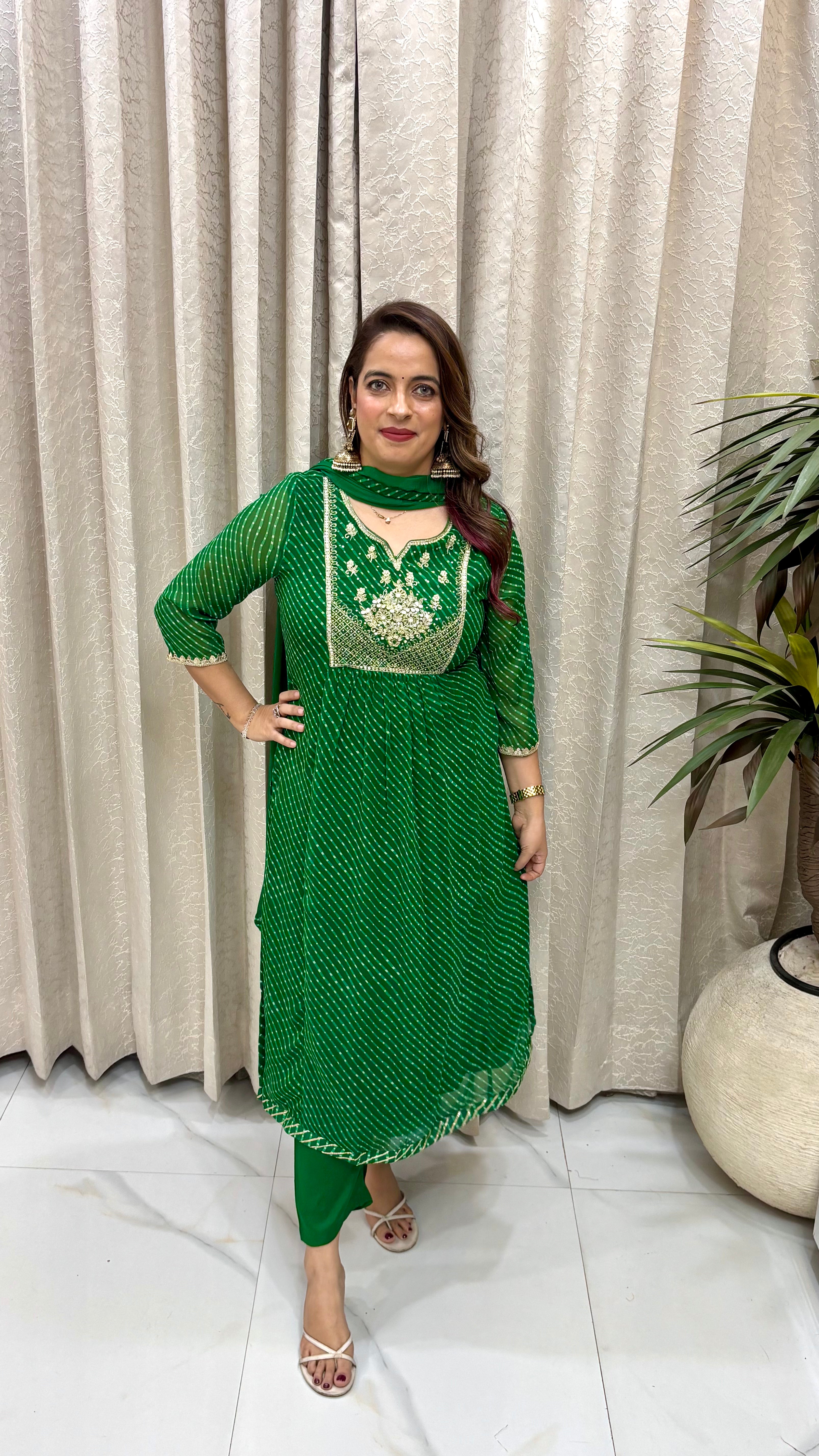 The Pure Georgette Leheriya Hand-Embroidered Suit