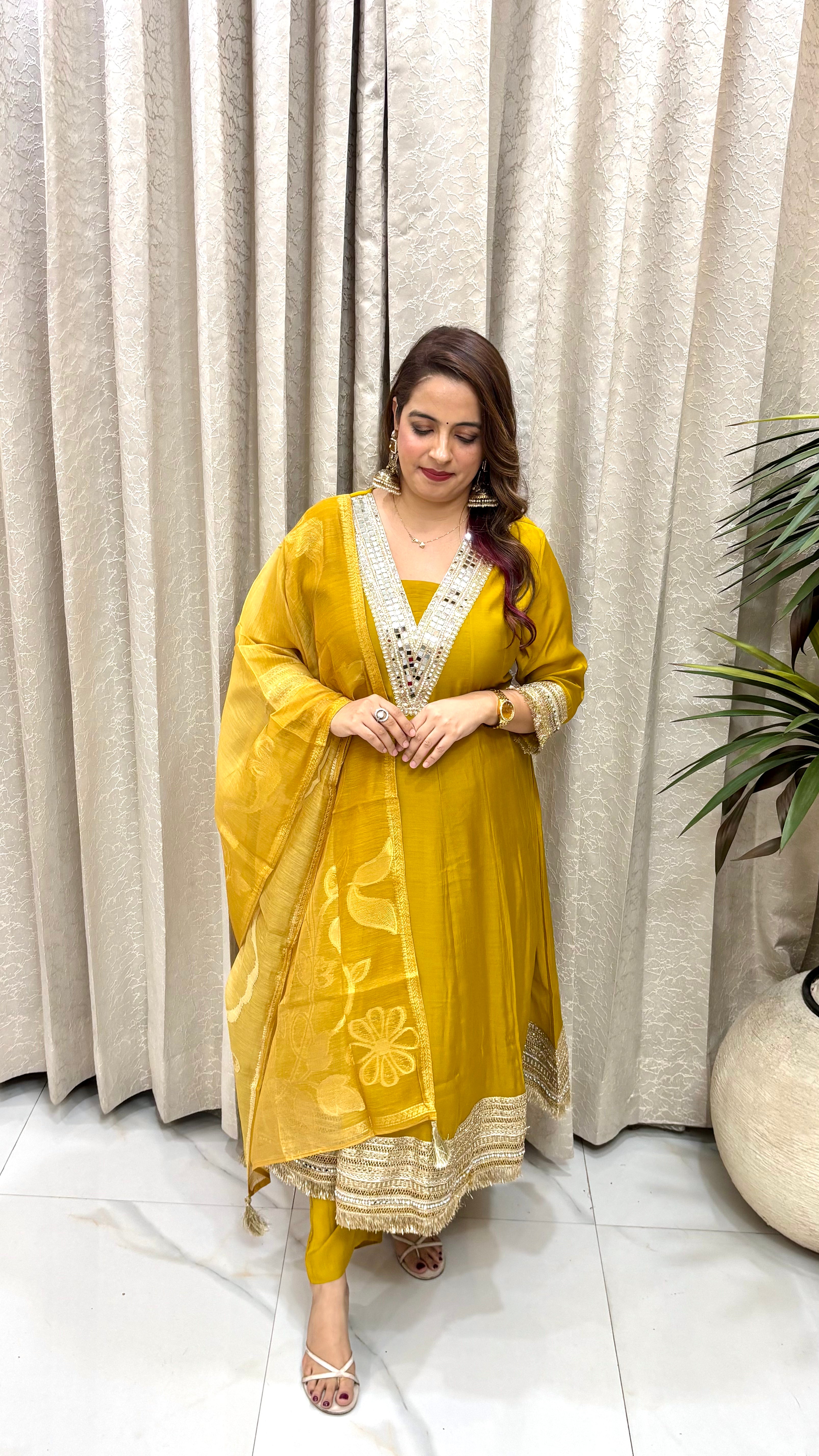 The Mul Chanderi Anarkali Suit with Organza Banarasi Dupatta