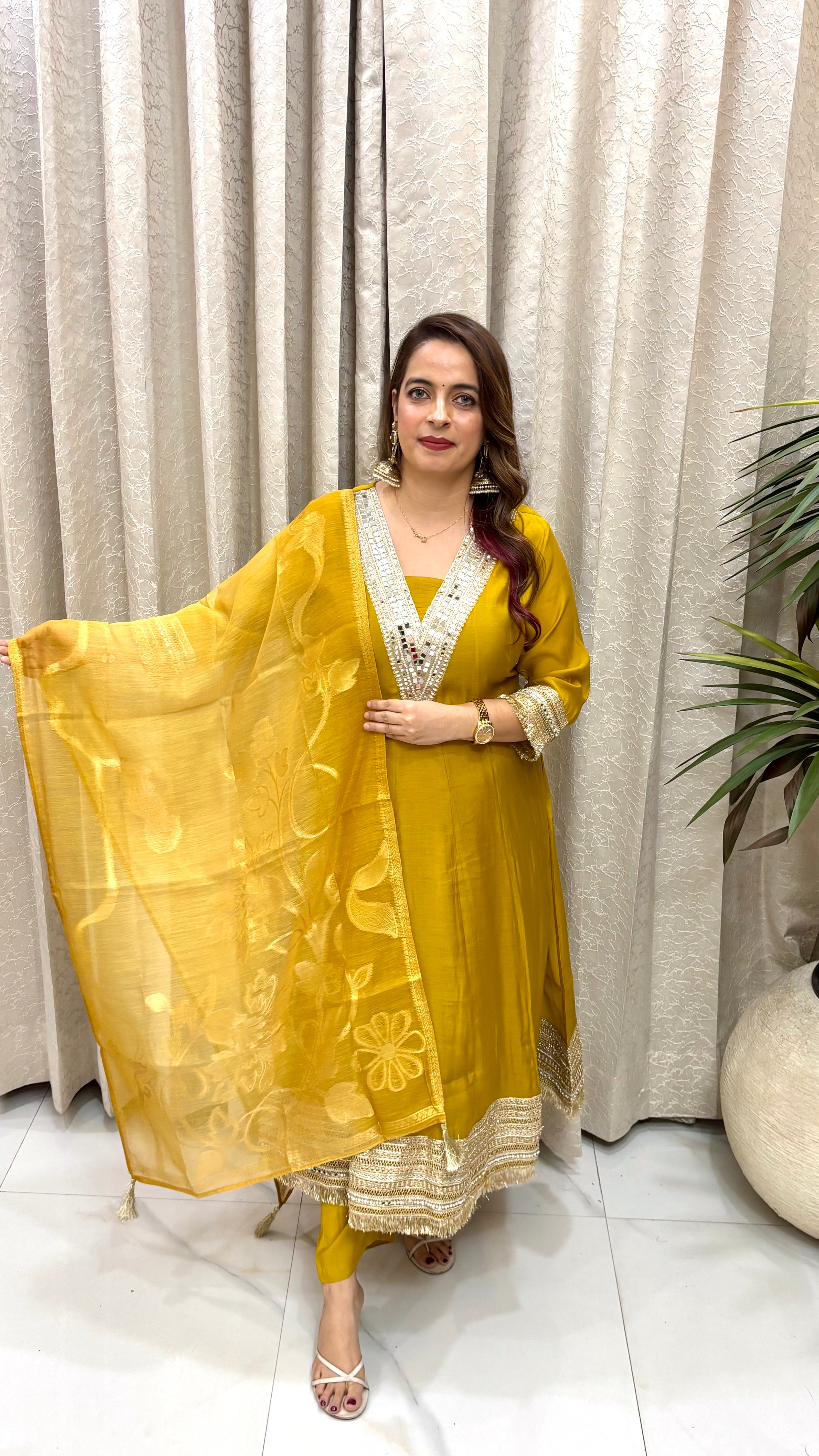 The Mul Chanderi Anarkali Suit with Organza Banarasi Dupatta