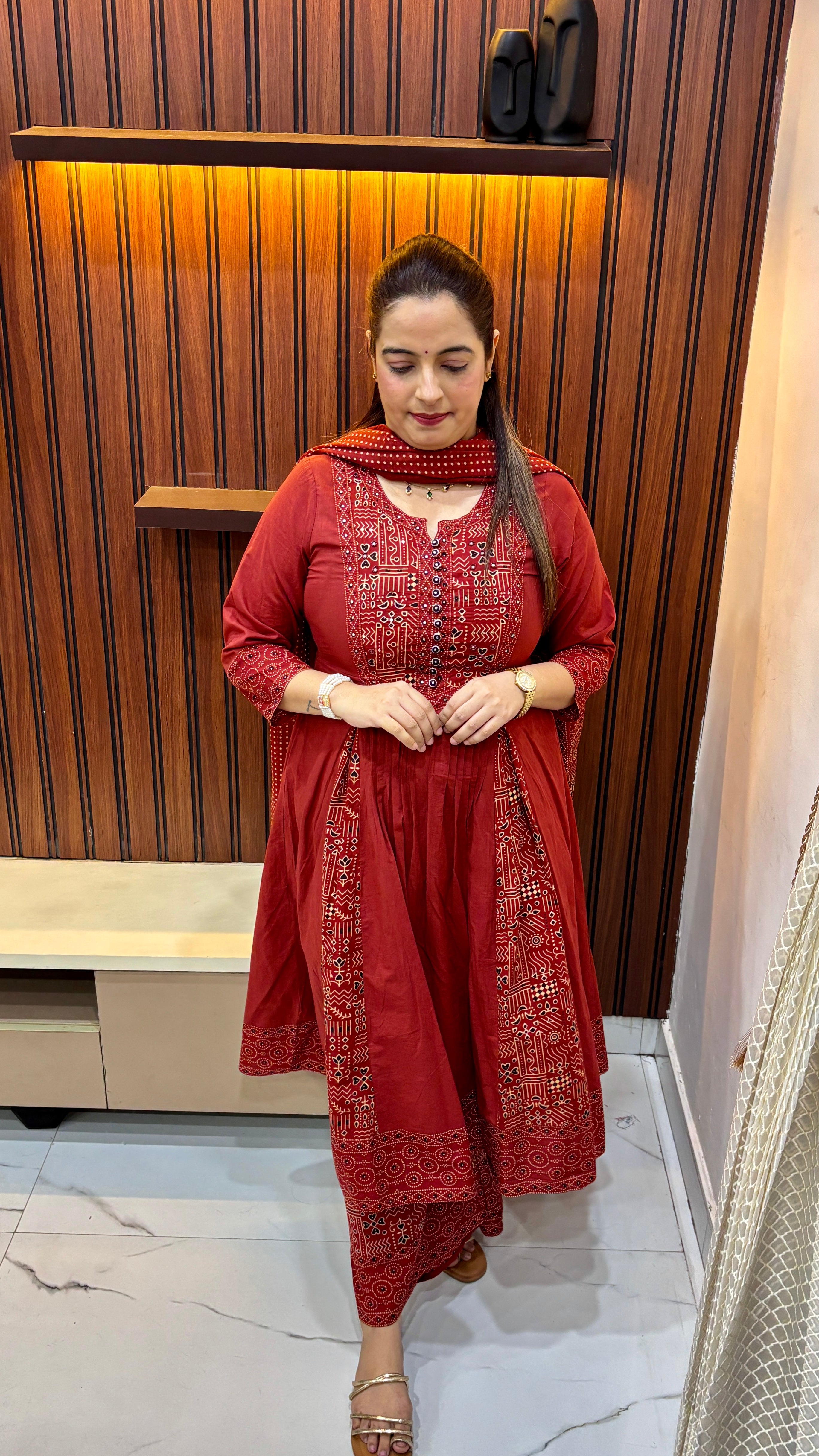 ✨ The Heritage Symphony: Pure Cotton Kalamkari Suit with Gathers & Hand Embroidery ✨