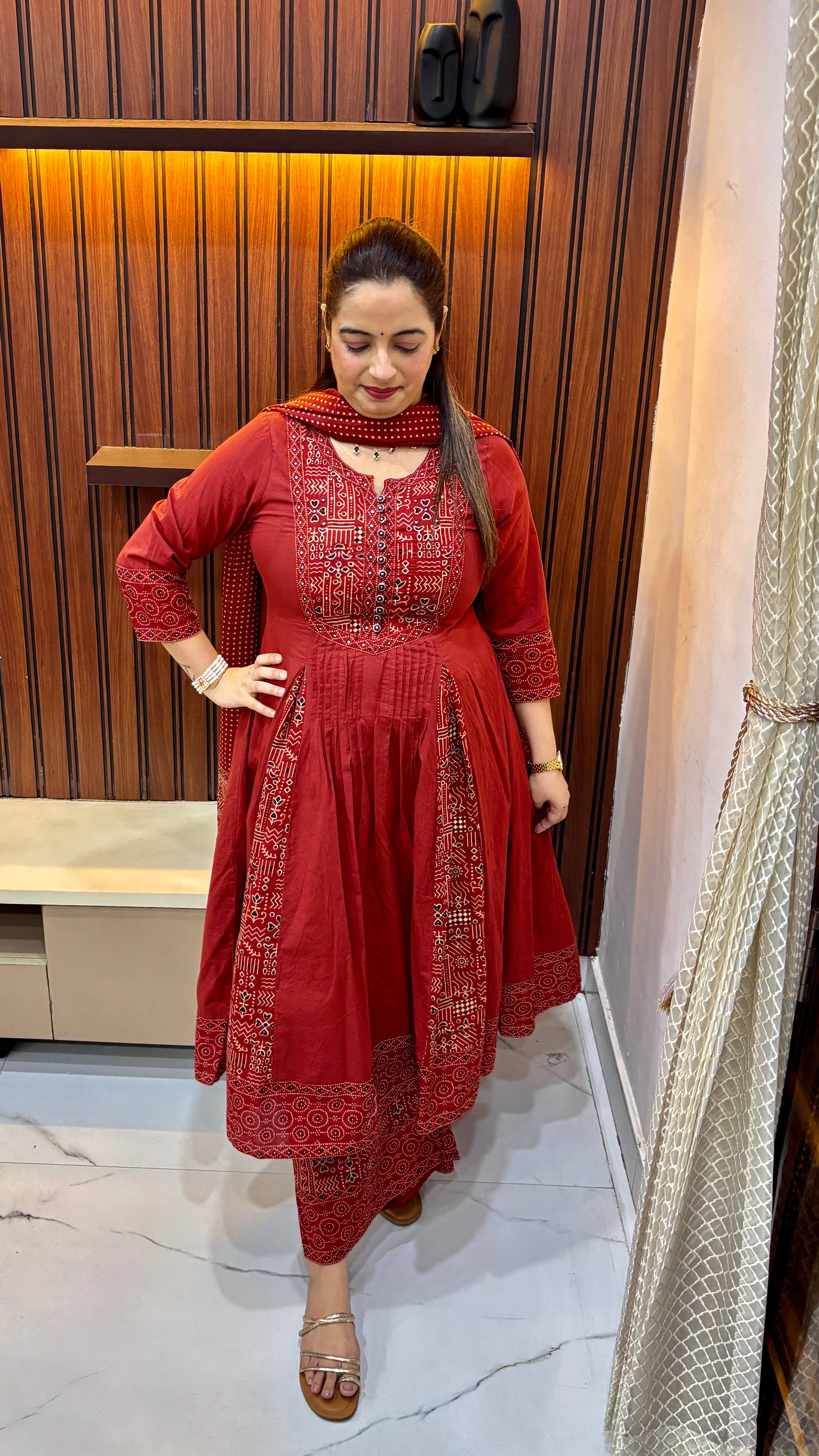 ✨ The Heritage Symphony: Pure Cotton Kalamkari Suit with Gathers & Hand Embroidery ✨