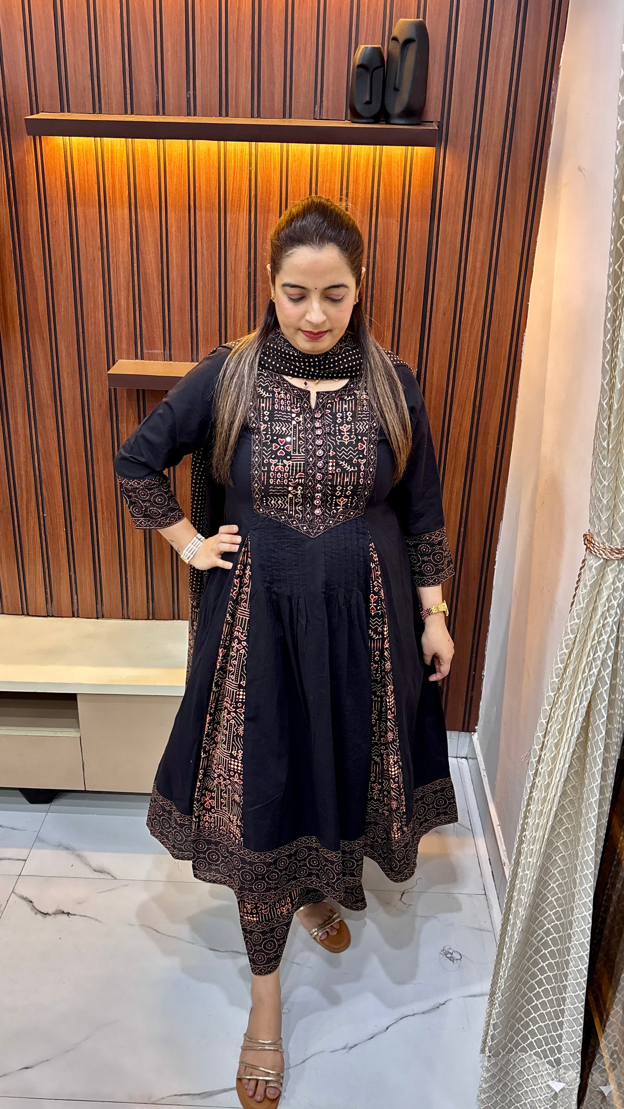 ✨ The Heritage Symphony: Pure Cotton Kalamkari Suit with Gathers & Hand Embroidery ✨