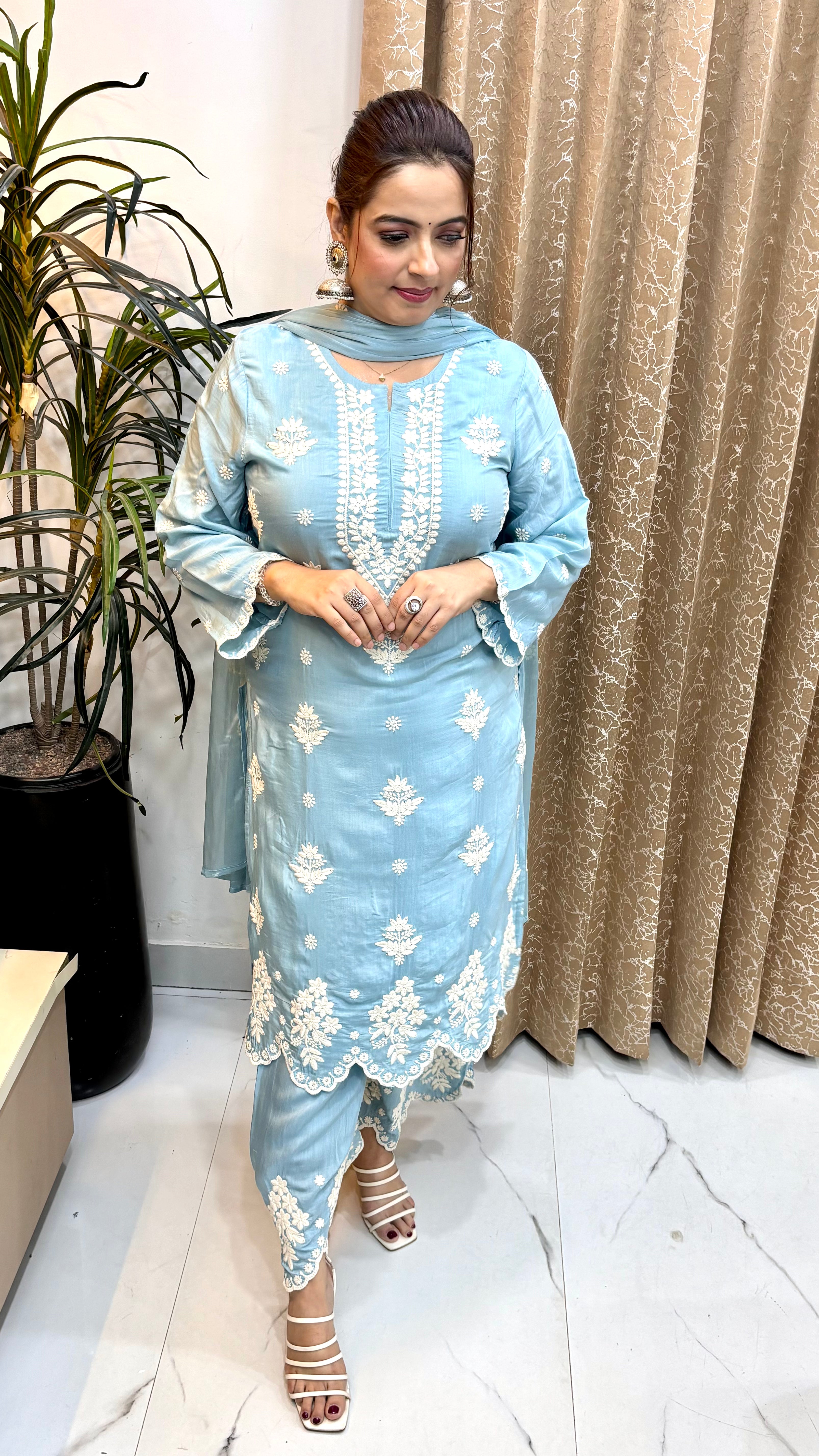 Premium Natural Crepe Lucknowi Suit ✨