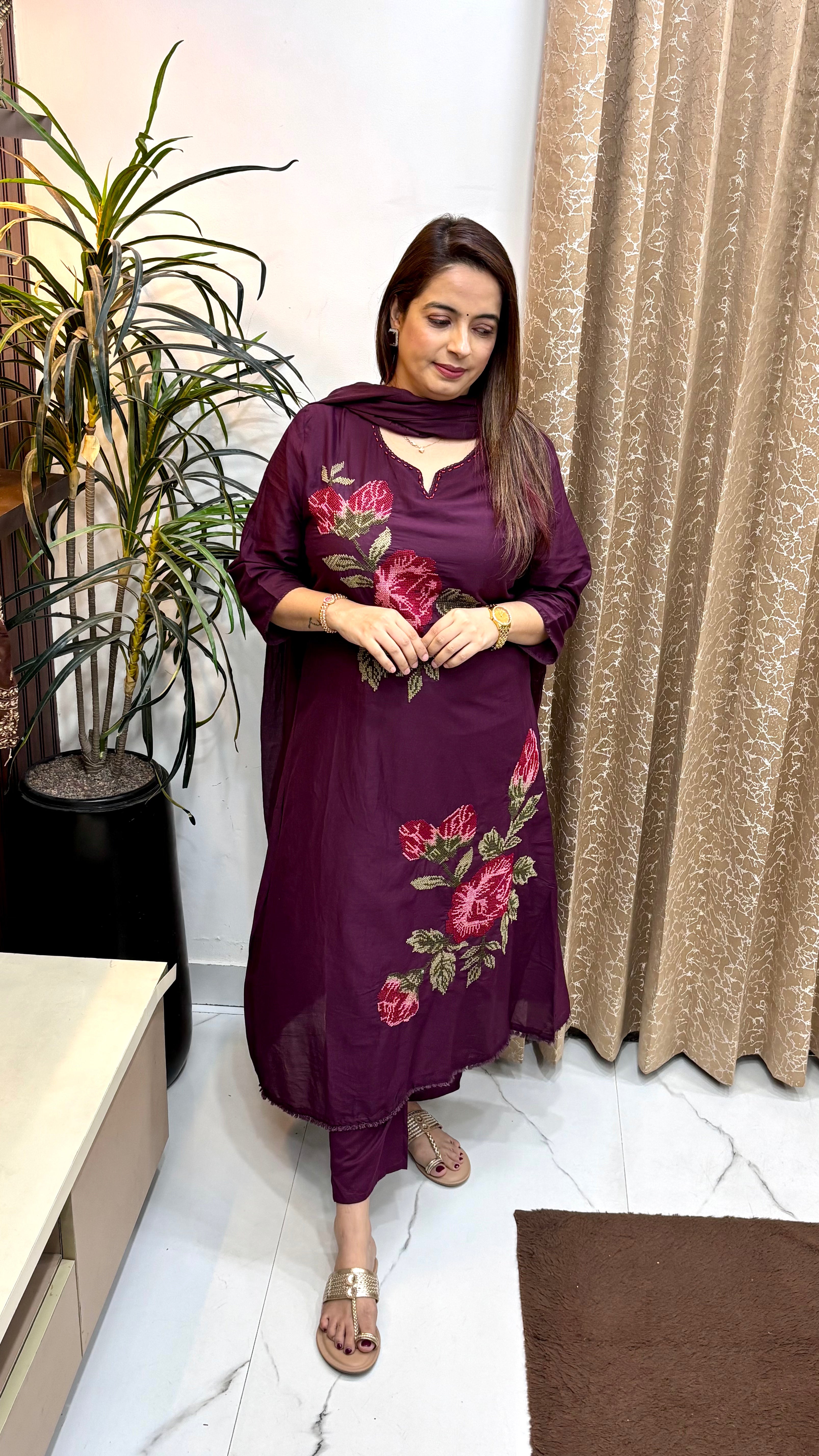 The Pure Mul Cotton Cross-Stitch & Katha Embroidered Suit
