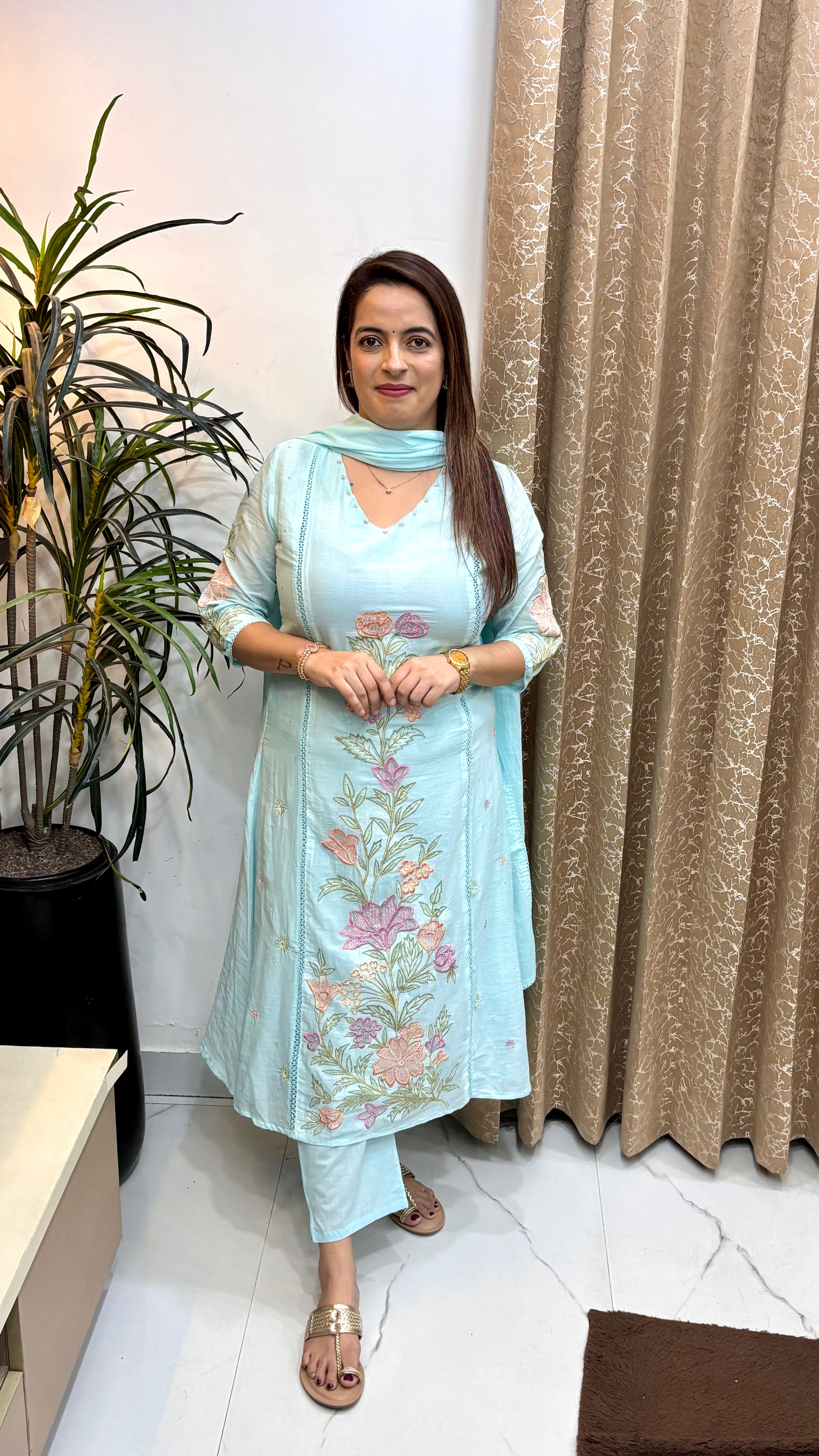 The Pure Mul Cotton Pearl & Crochet Embroidered Suit Set
