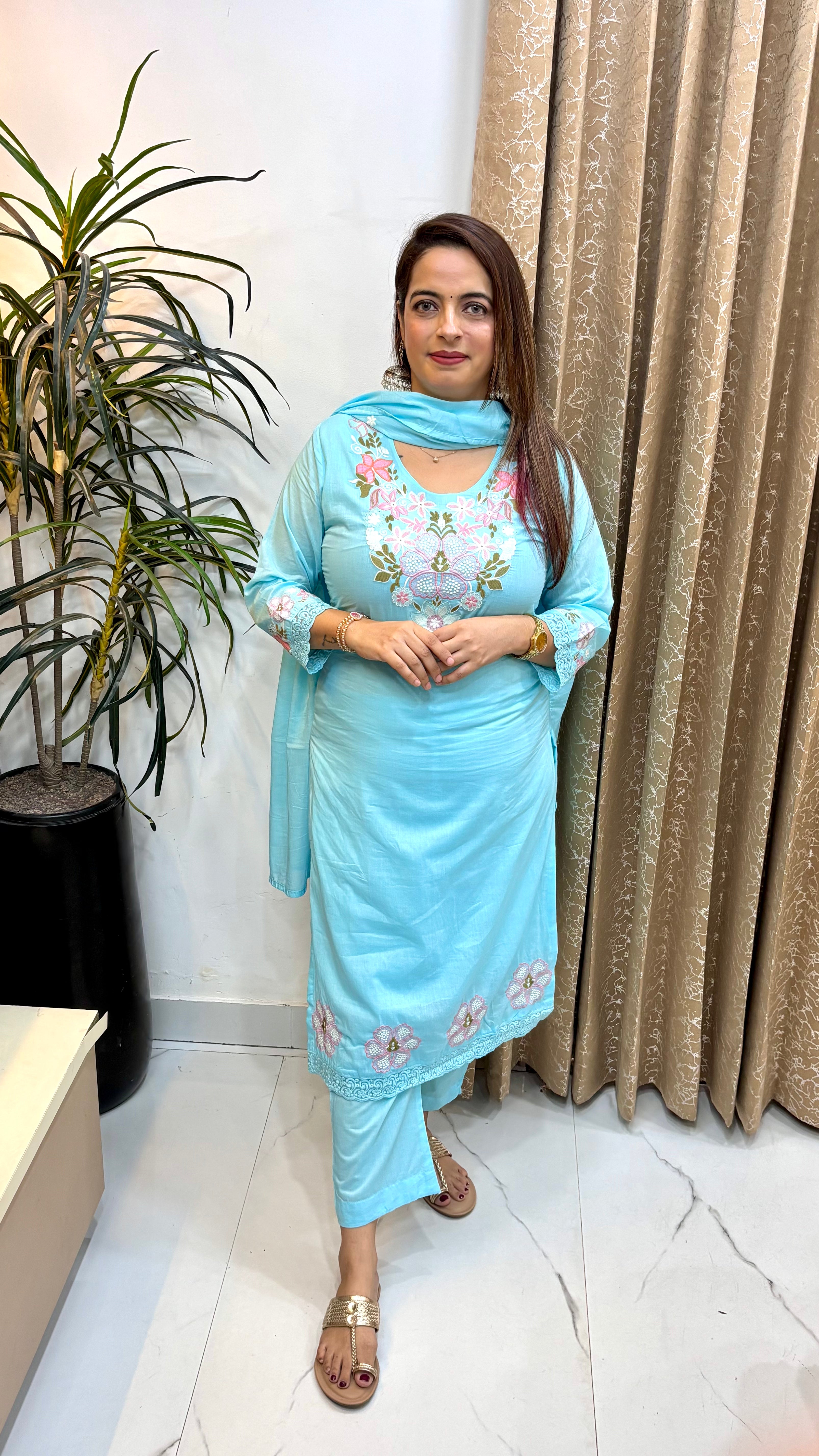 The Mulmul Cotton Lucknawi & Crochet Embroidered Suit Set