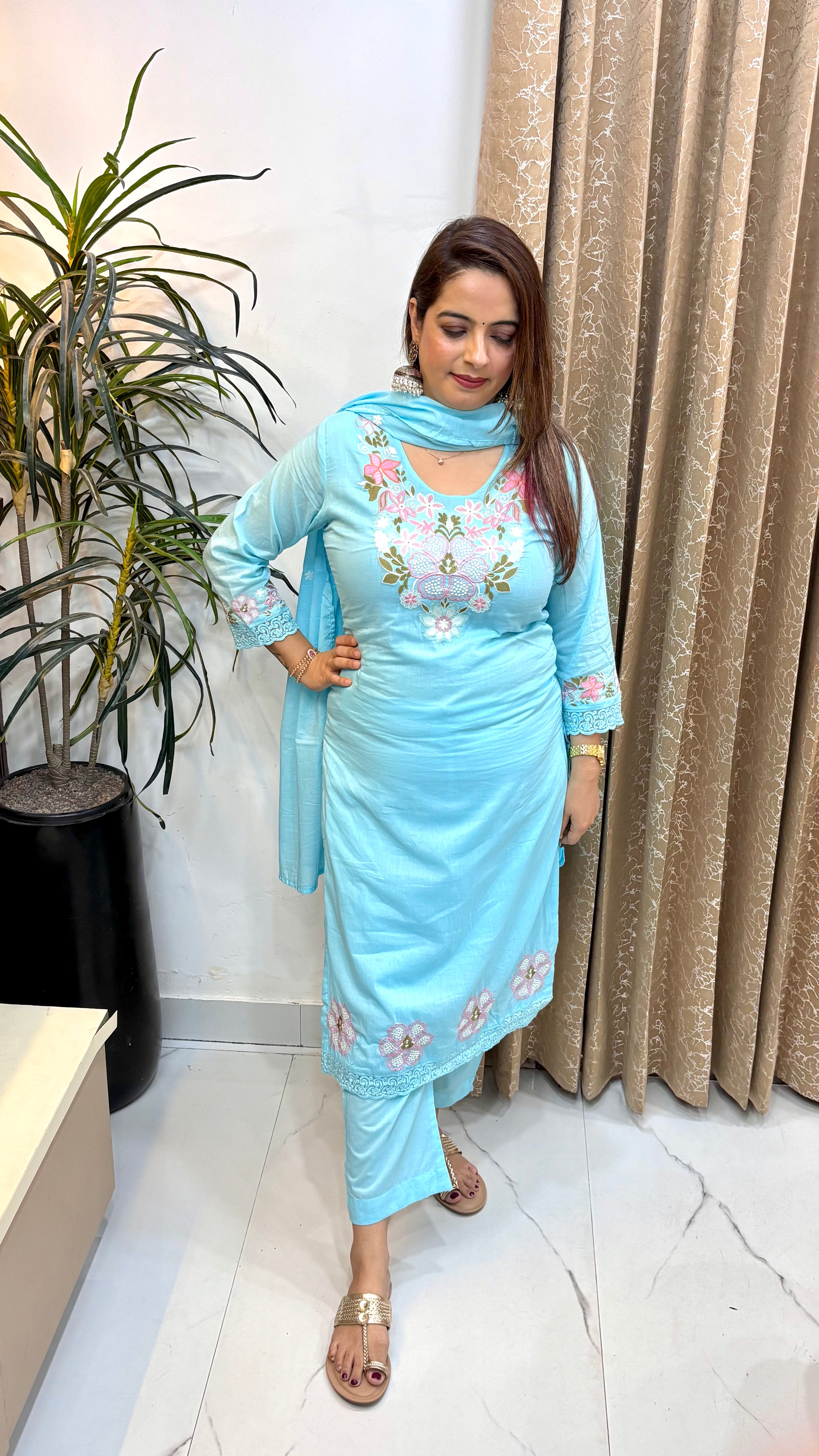 The Mulmul Cotton Lucknawi & Crochet Embroidered Suit Set