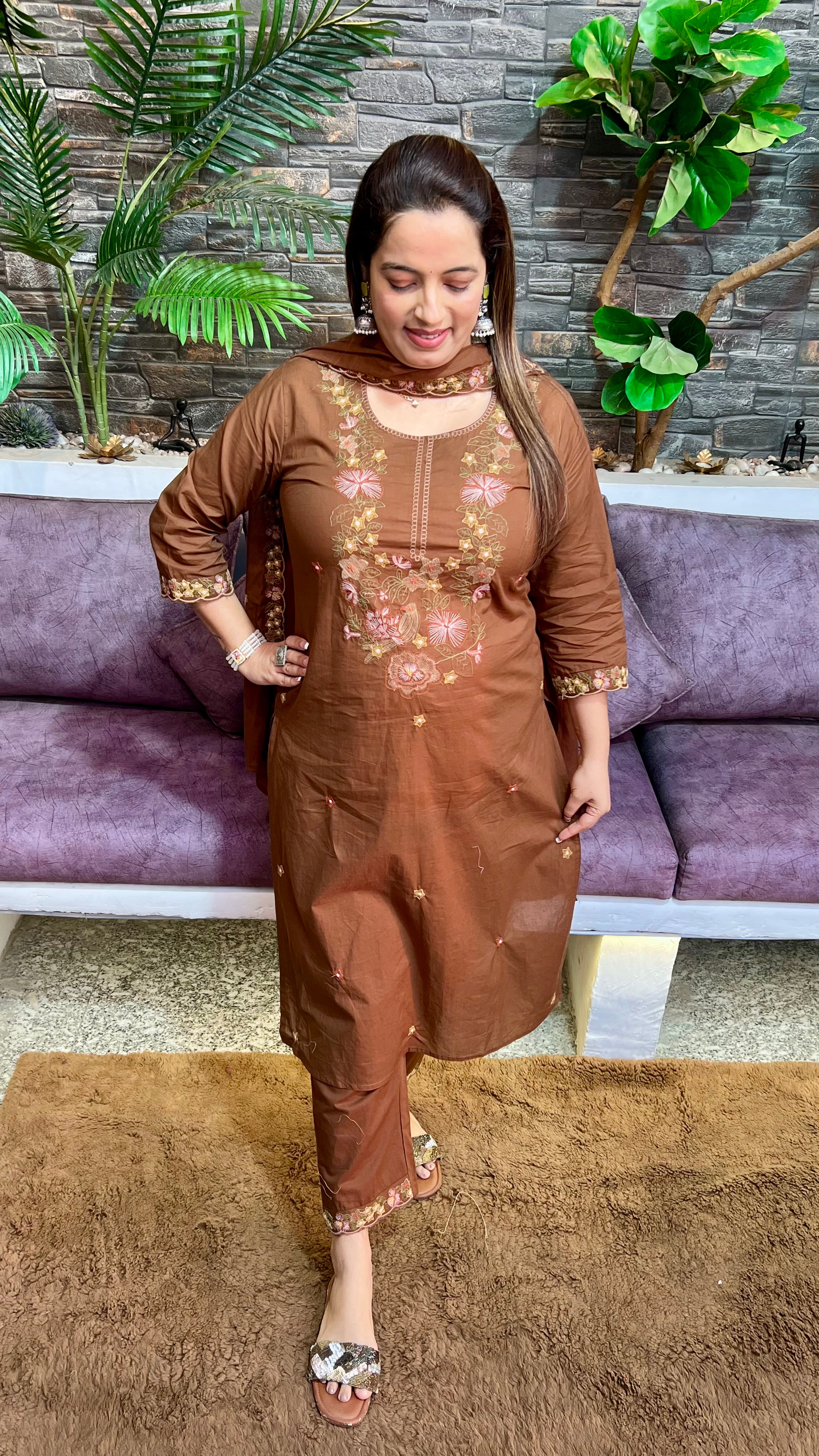 Cotton Suit with Thread Embroidery — Perfect for Office Wear