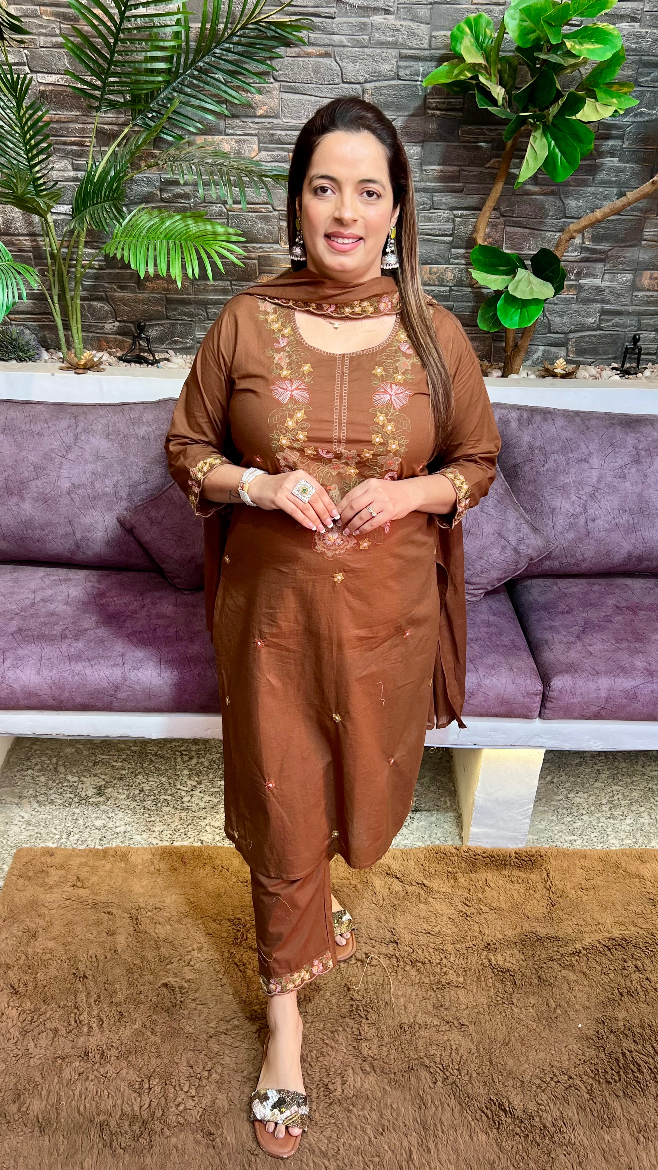 Cotton Suit with Thread Embroidery — Perfect for Office Wear