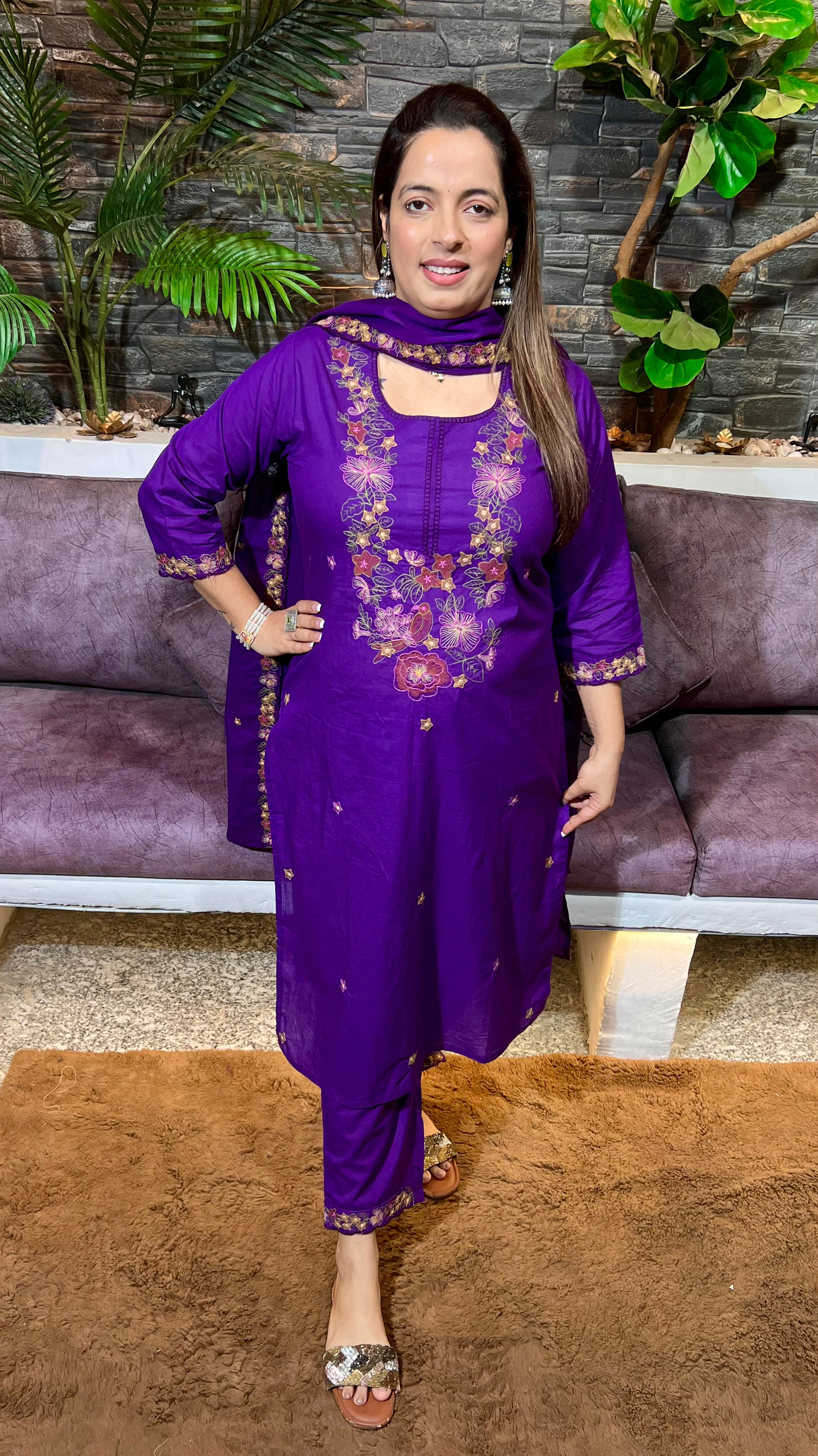 Cotton Suit with Thread Embroidery — Perfect for Office Wear