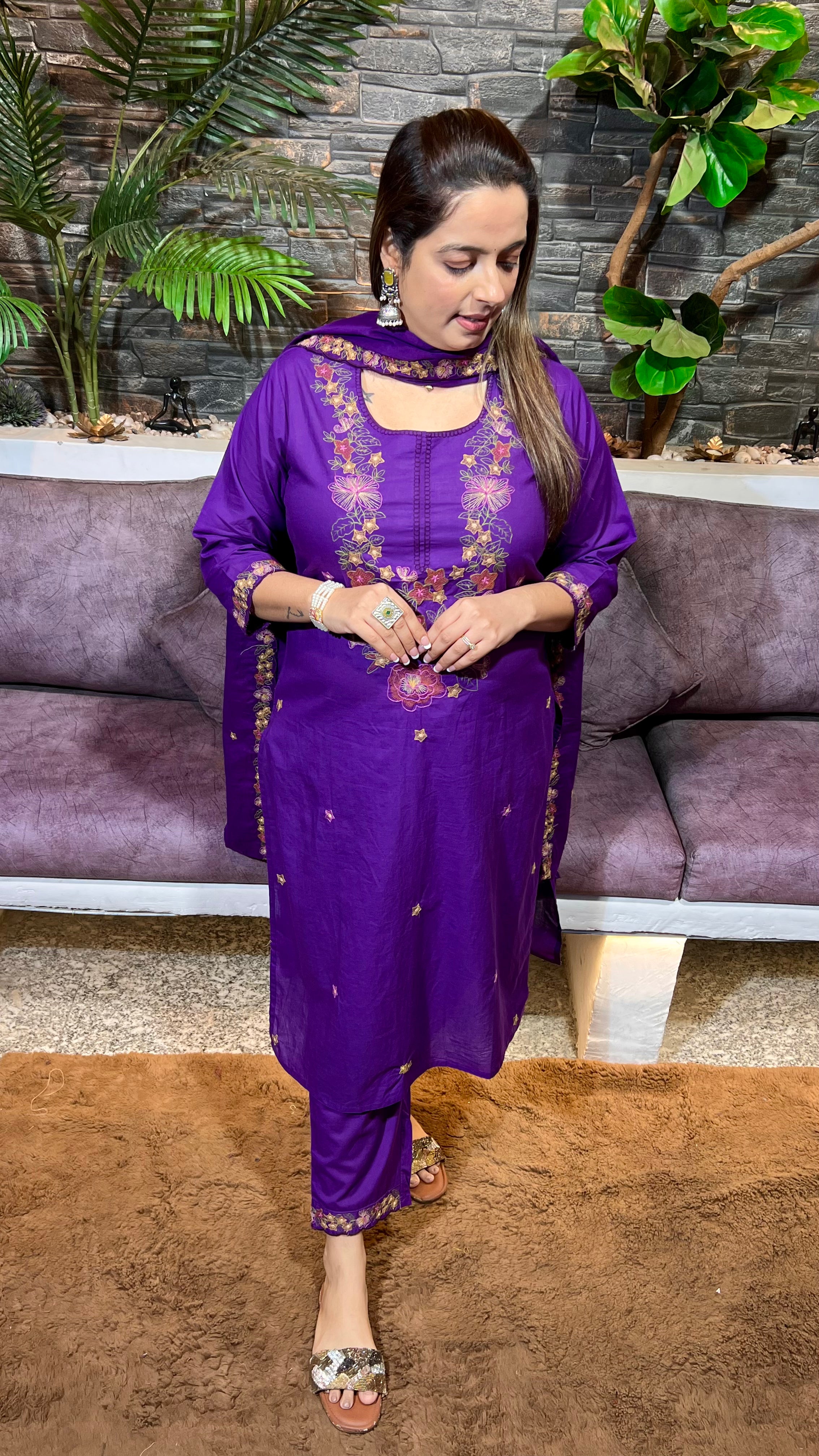 Cotton Suit with Thread Embroidery — Perfect for Office Wear