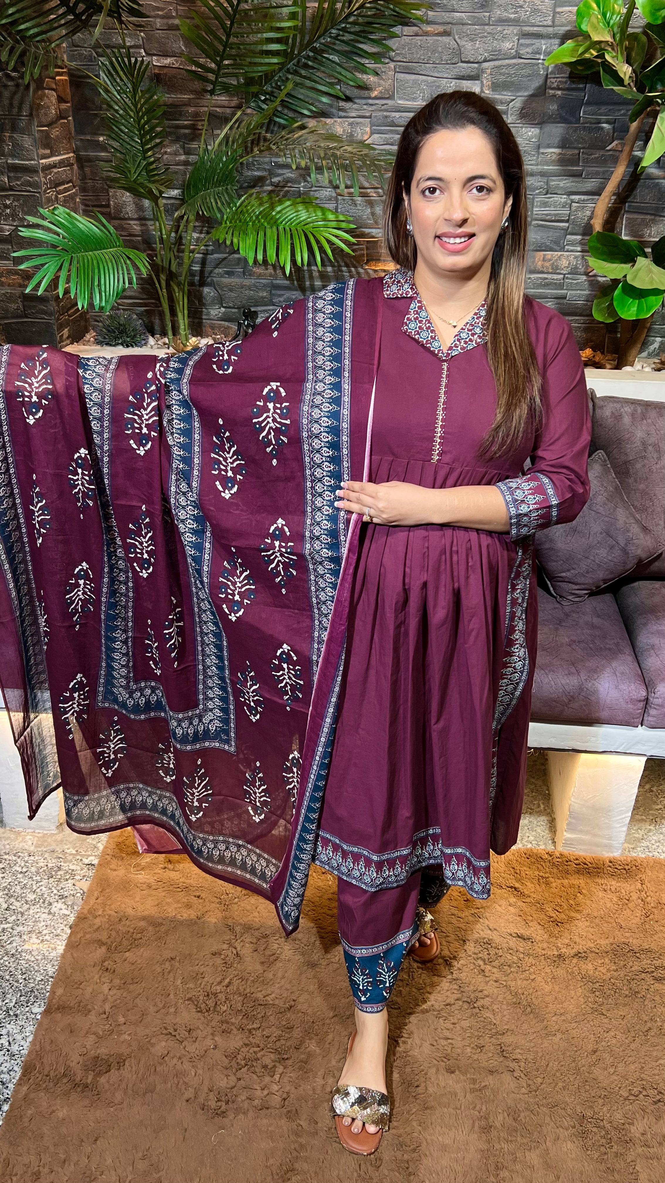 Cotton Suit with Thread Embroidery — Perfect for Office Wear