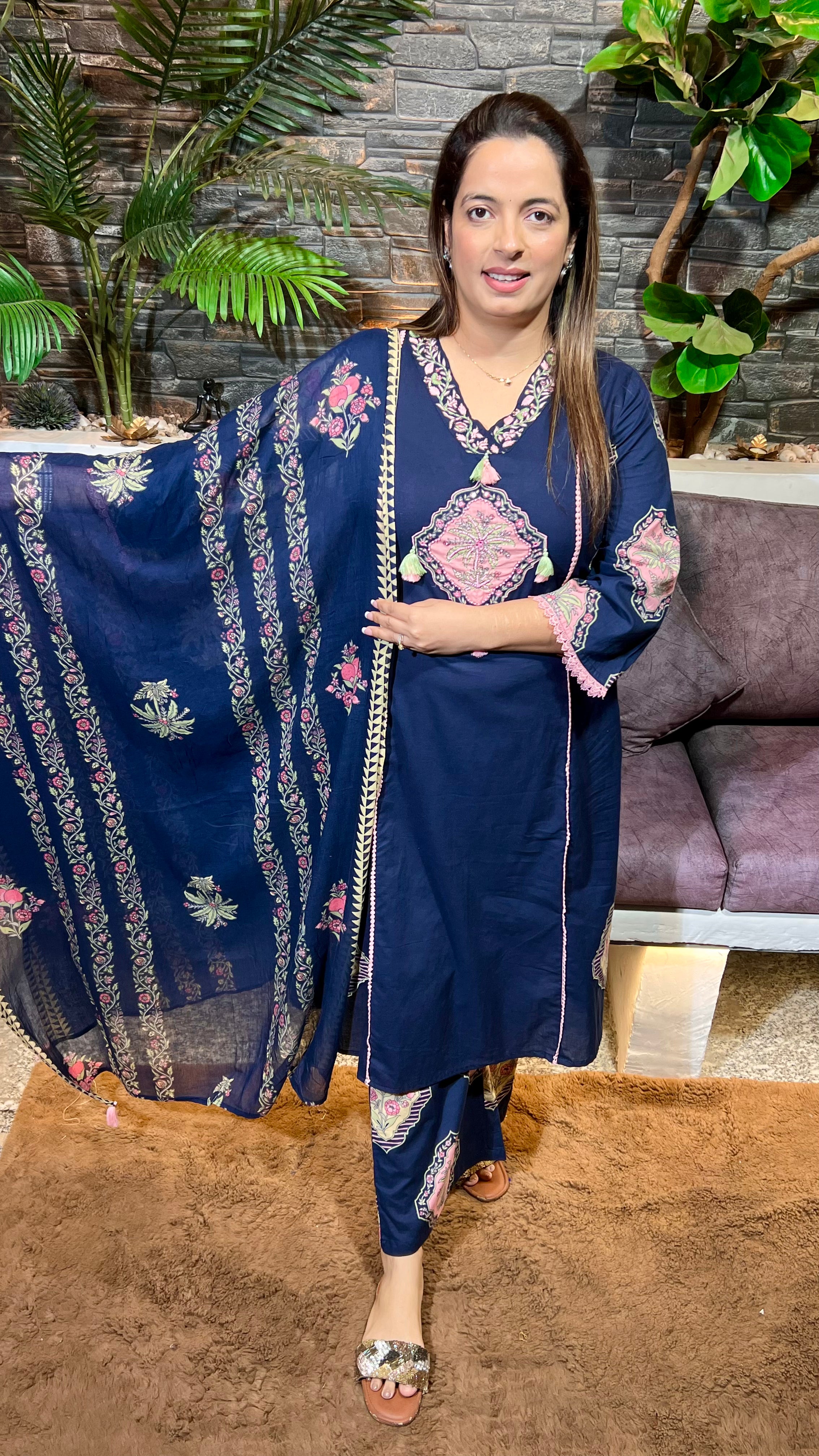 Cotton Suit with Thread Embroidery — Perfect for Office Wear