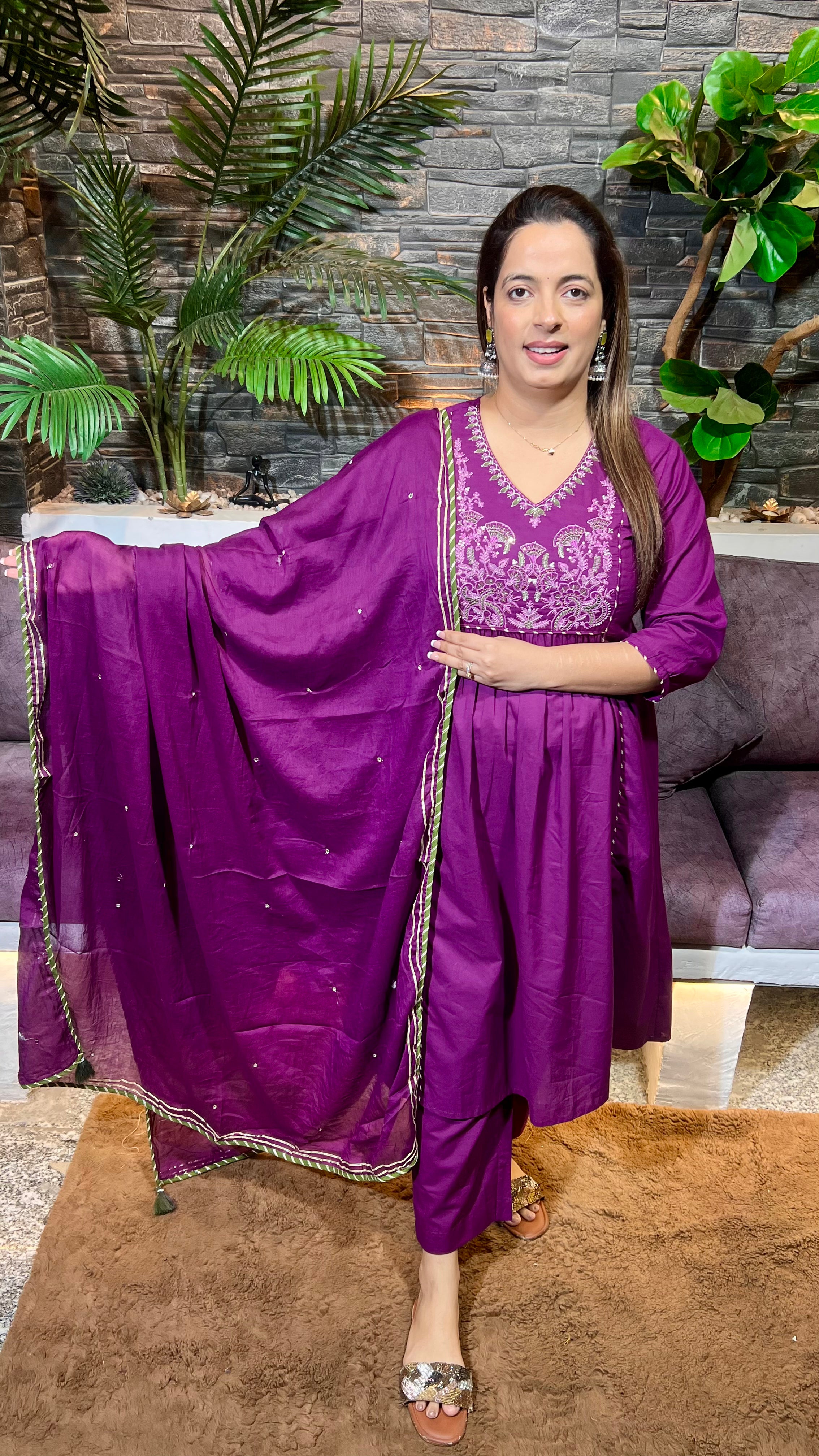 Cotton Suit with Thread Embroidery — Perfect for Office Wear