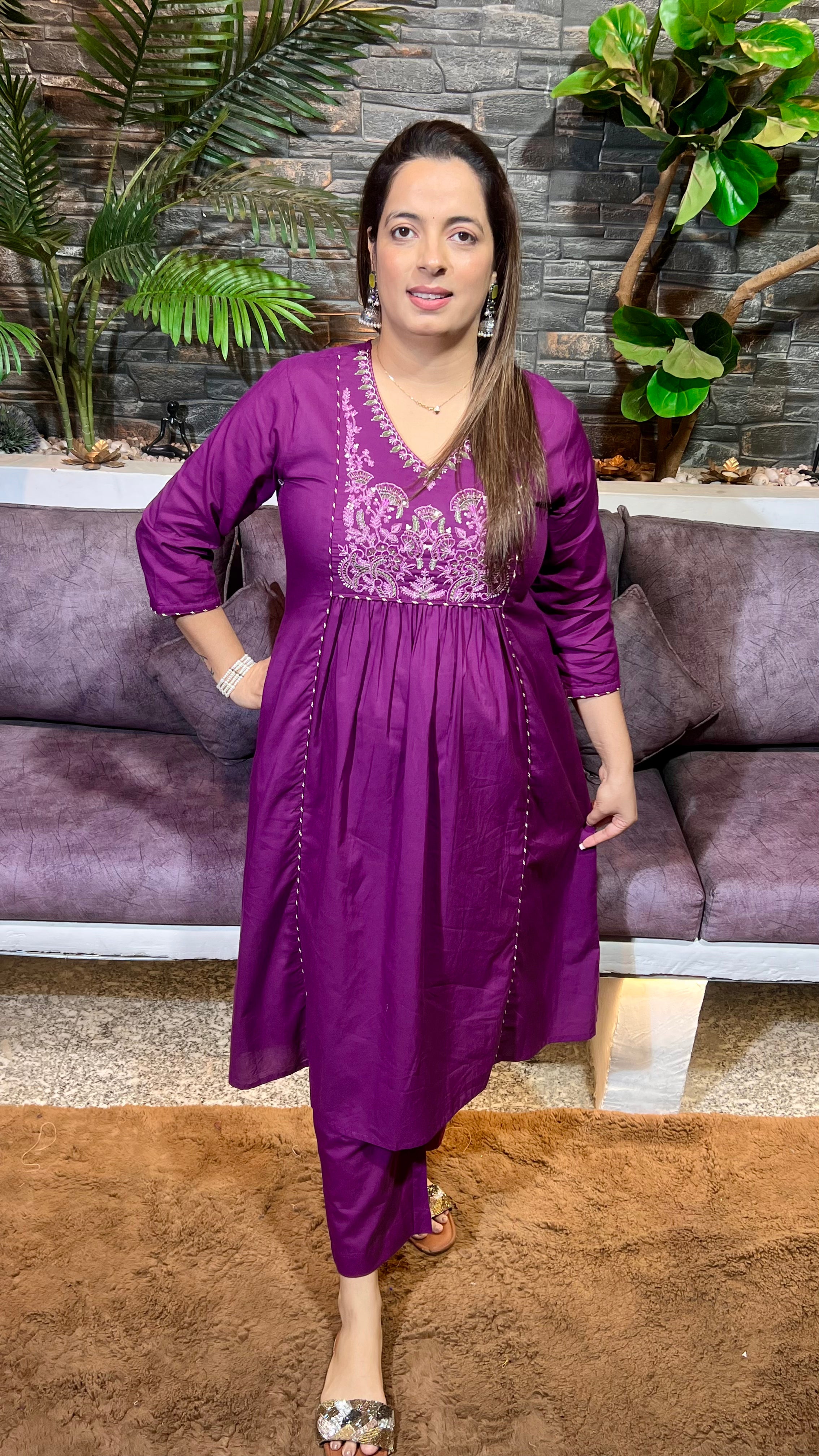 Cotton Suit with Thread Embroidery — Perfect for Office Wear