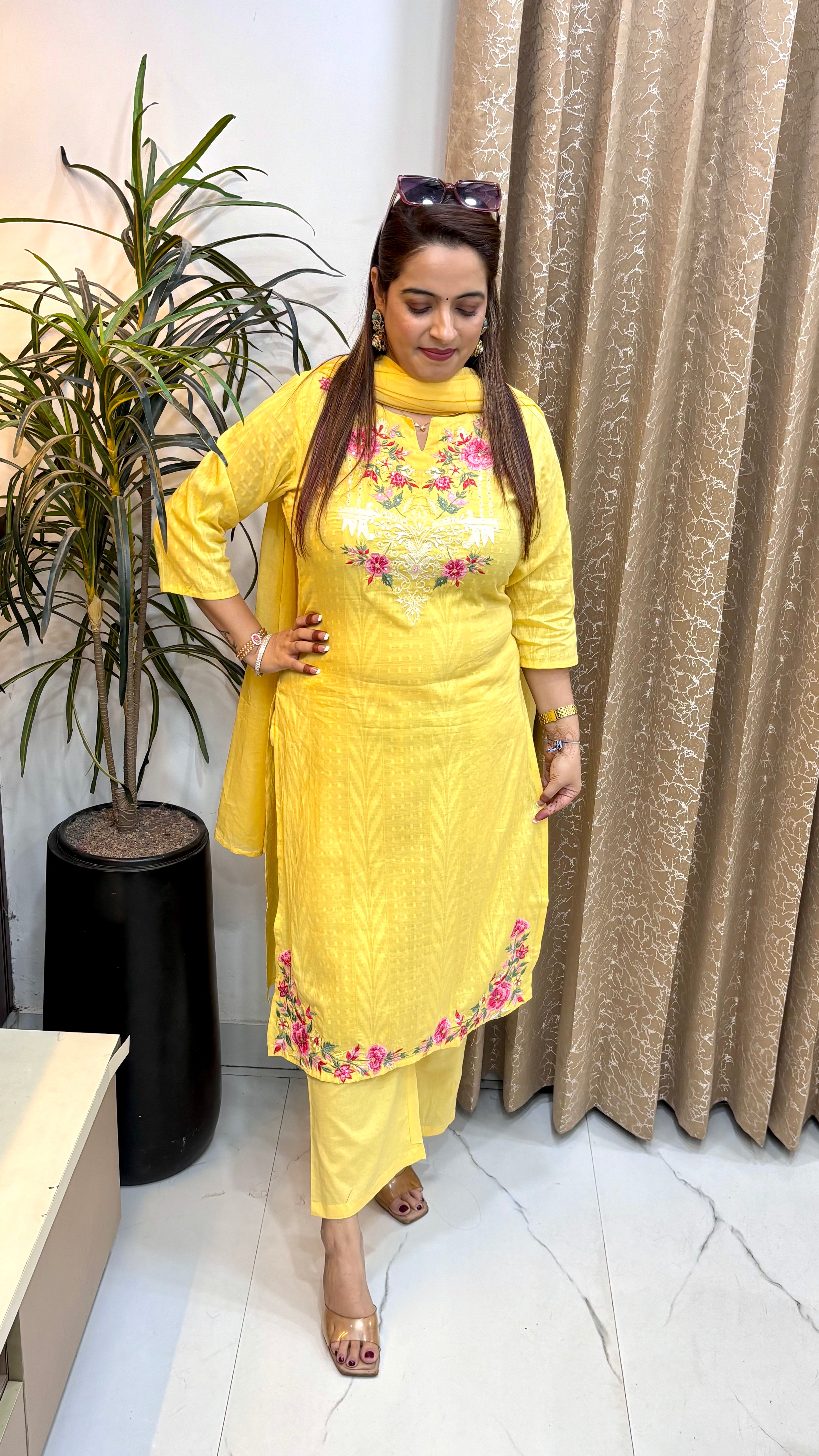 The Pure Cotton Self-Weave & Phulwari Suit Set