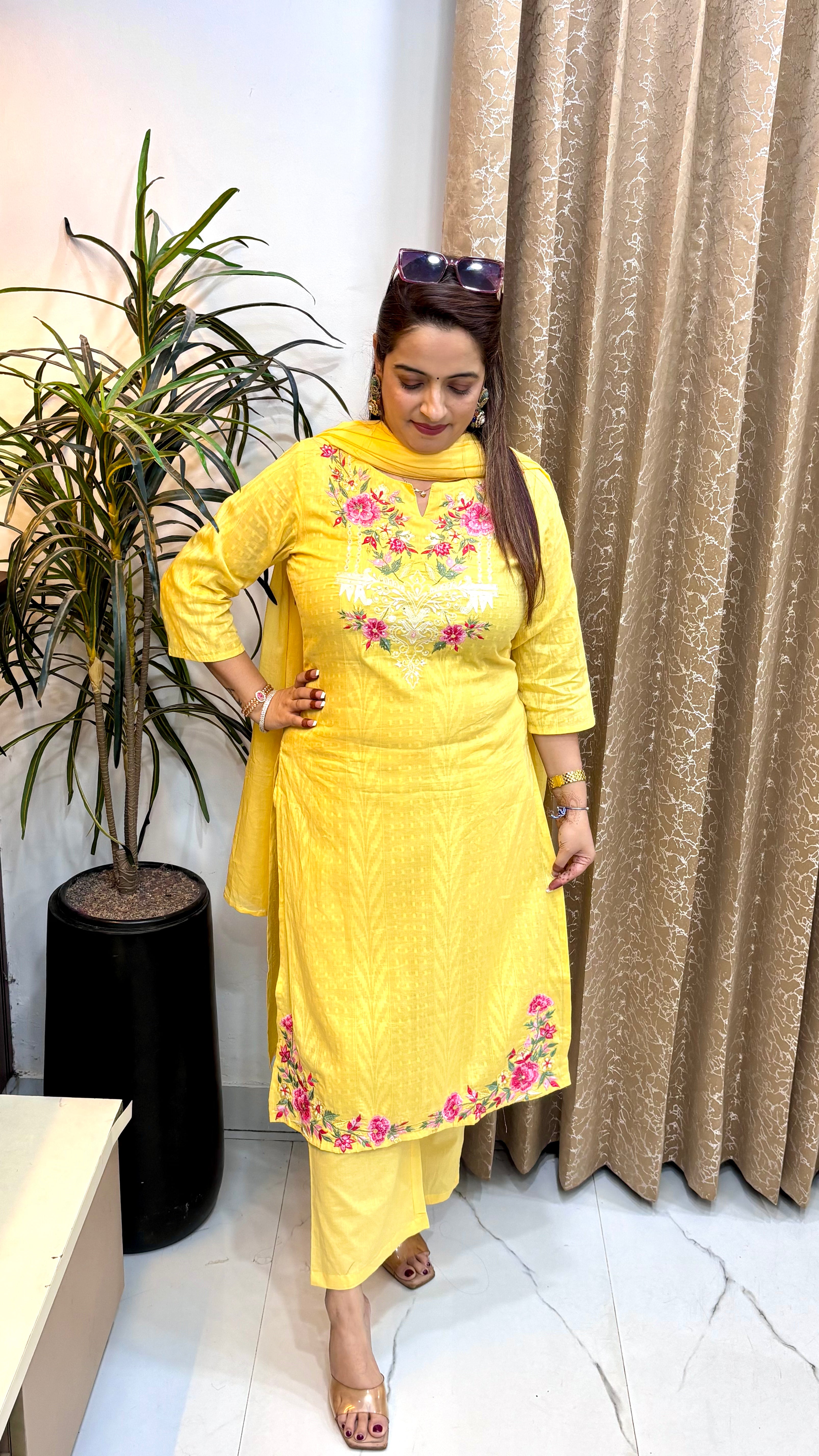 The Pure Cotton Self-Weave & Phulwari Suit Set