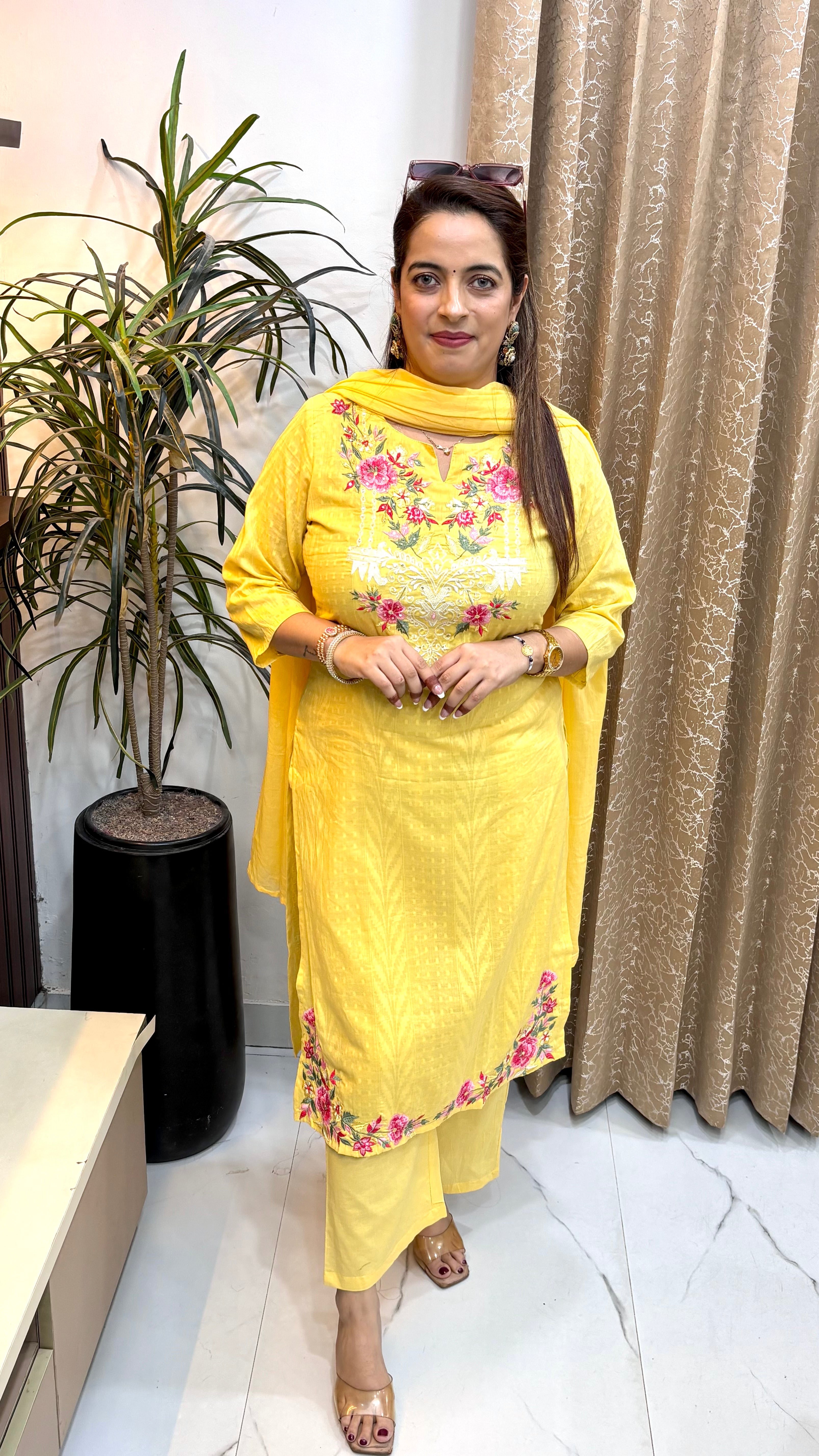 The Pure Cotton Self-Weave & Phulwari Suit Set