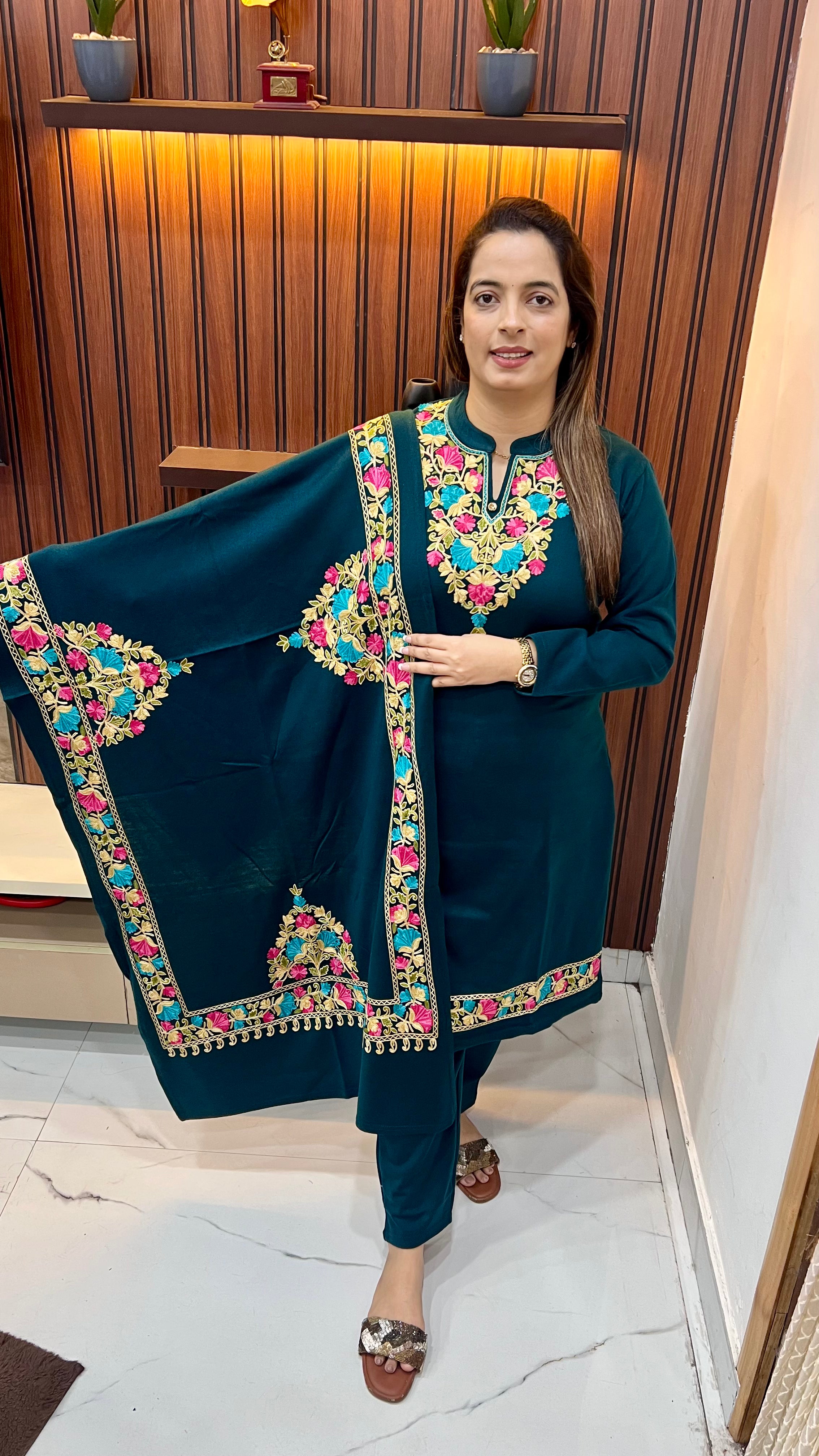 Woollen Suit with Kashmiri Kadhai — Warm, Elegant & Timeless
