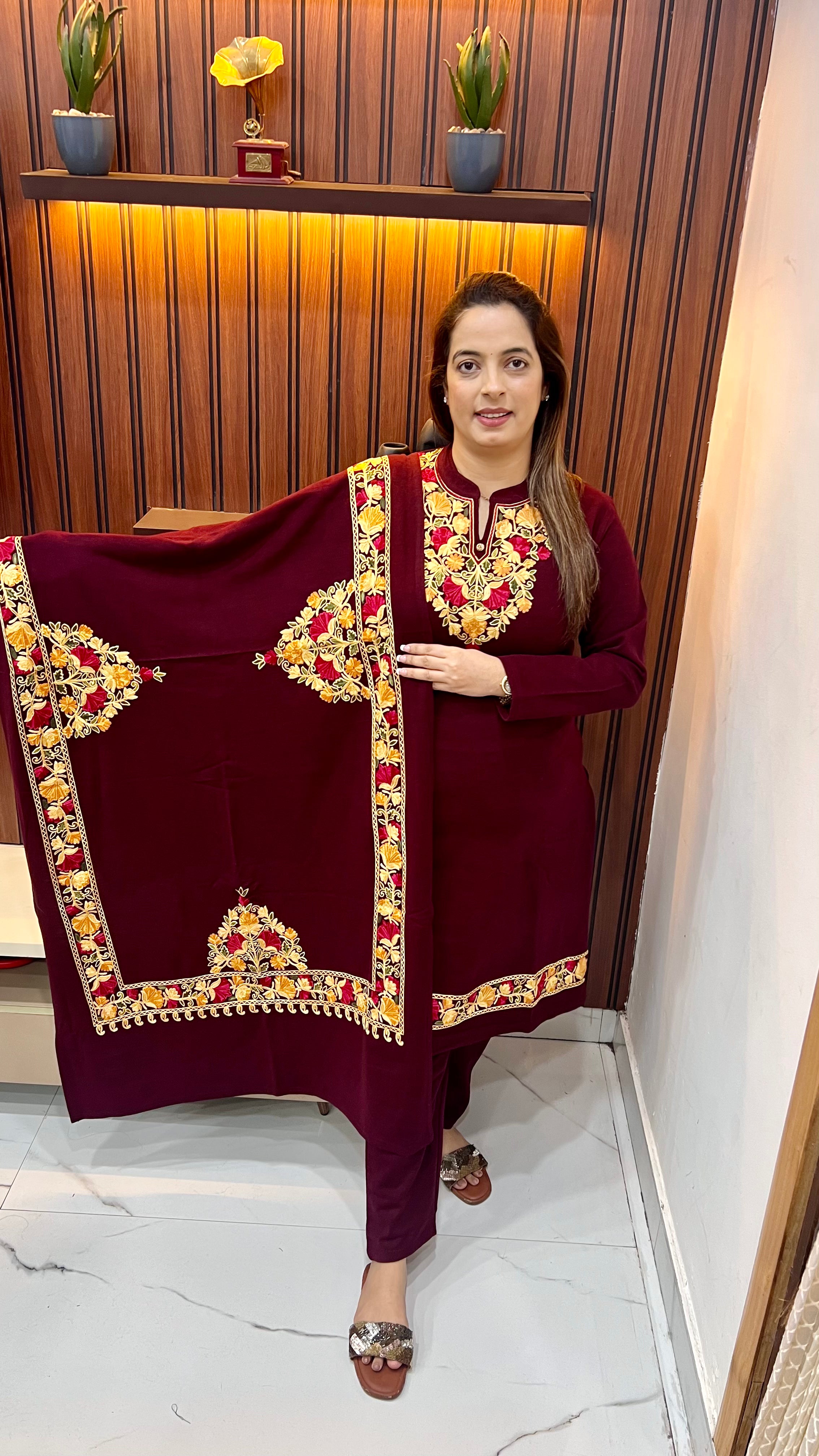 Woollen Suit with Kashmiri Kadhai — Warm, Elegant & Timeless