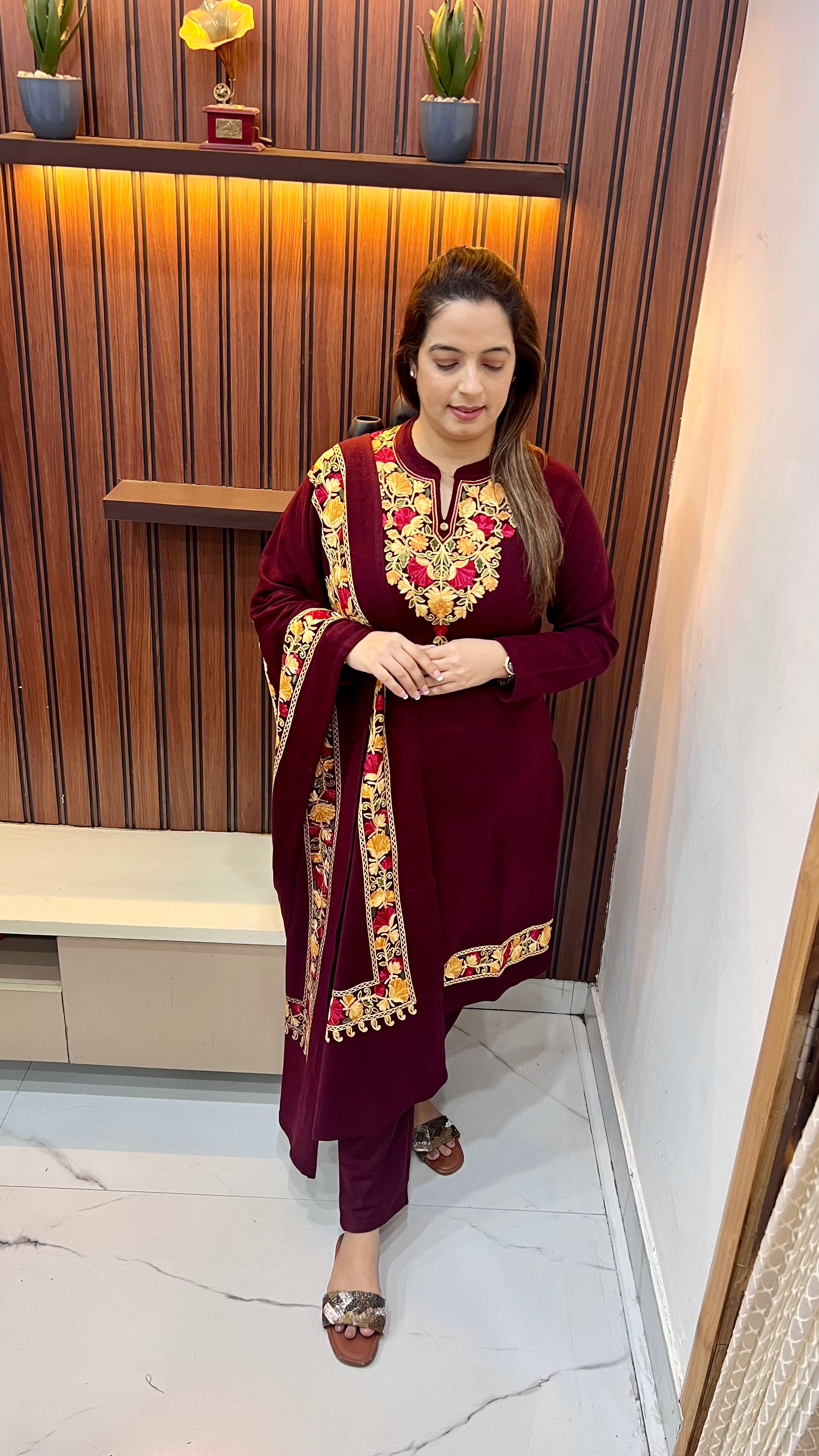 Woollen Suit with Kashmiri Kadhai — Warm, Elegant & Timeless