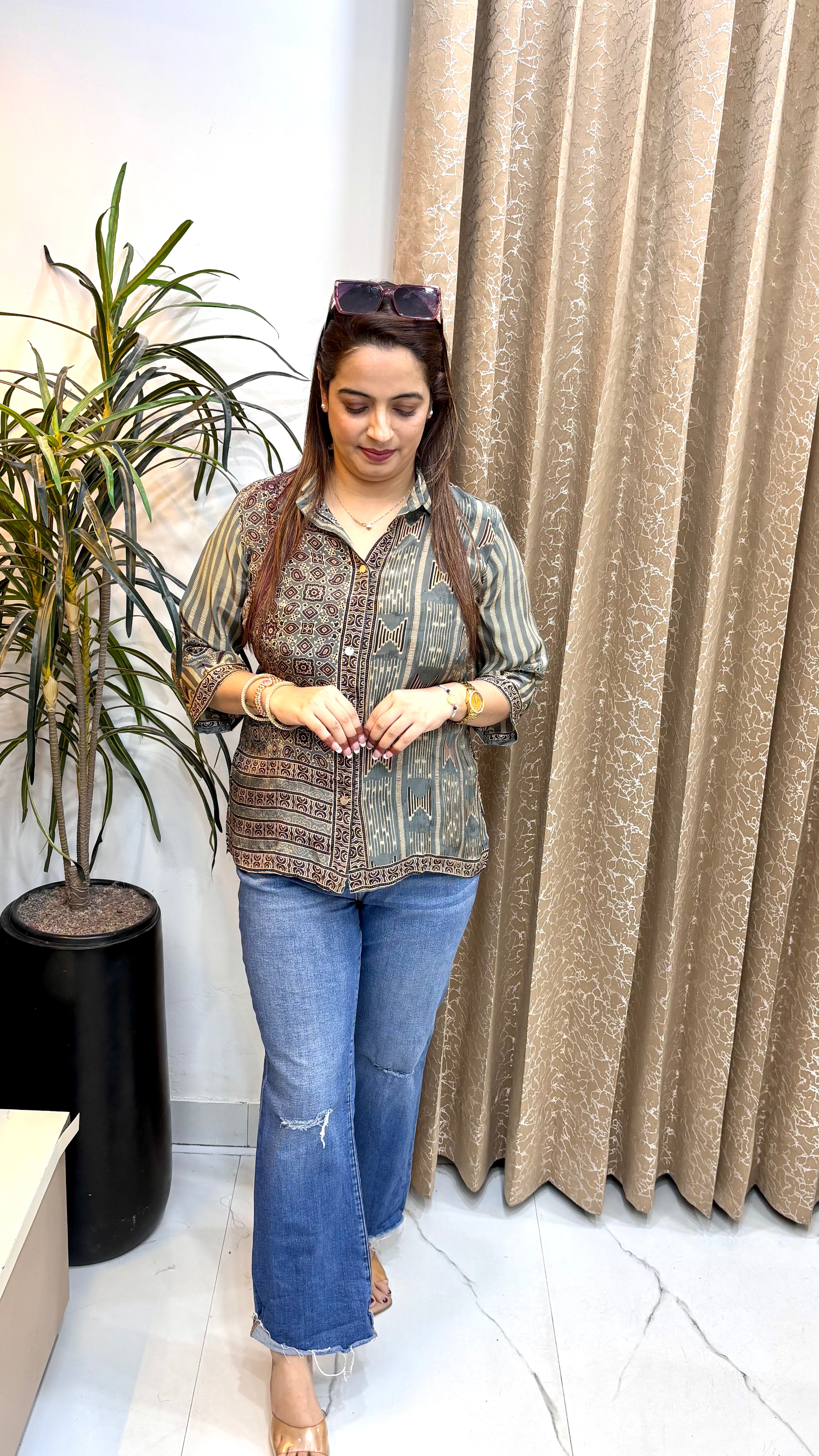 The Russian Crepe Ajrak Print Shirt (Shirt Collar Style)