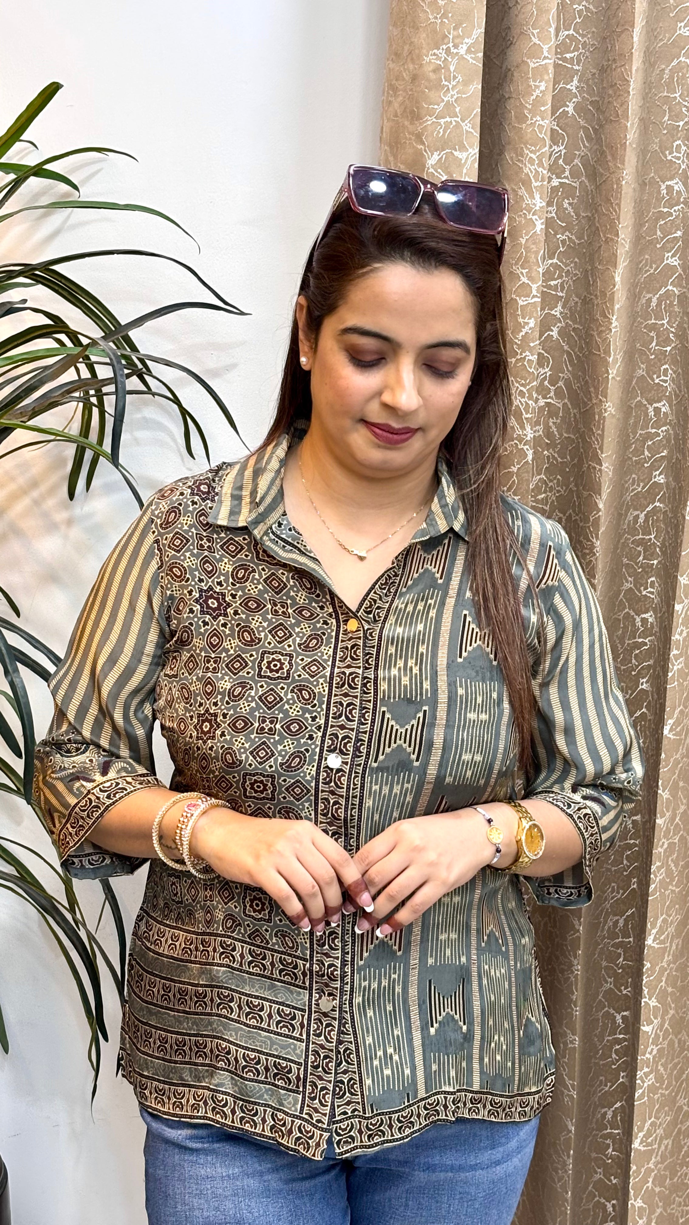 The Russian Crepe Ajrak Print Shirt (Shirt Collar Style)